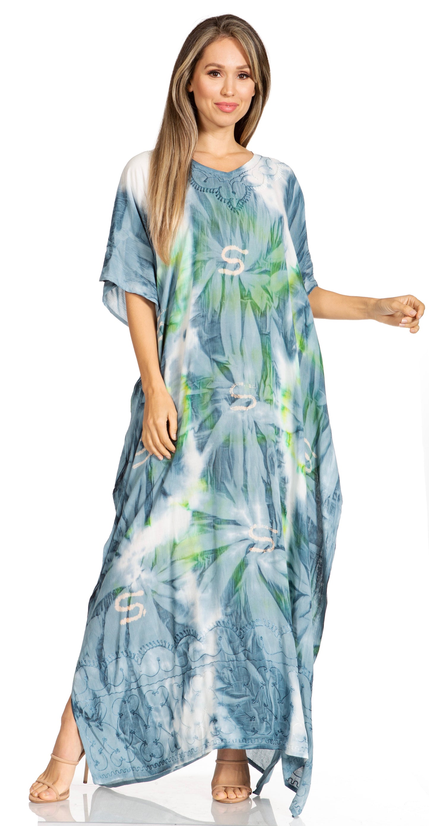 Sakkas Pilar Petite Women's Beach Maxi Caftan Dress in Short Sleeve Casual Style - Concordia Style Boutique