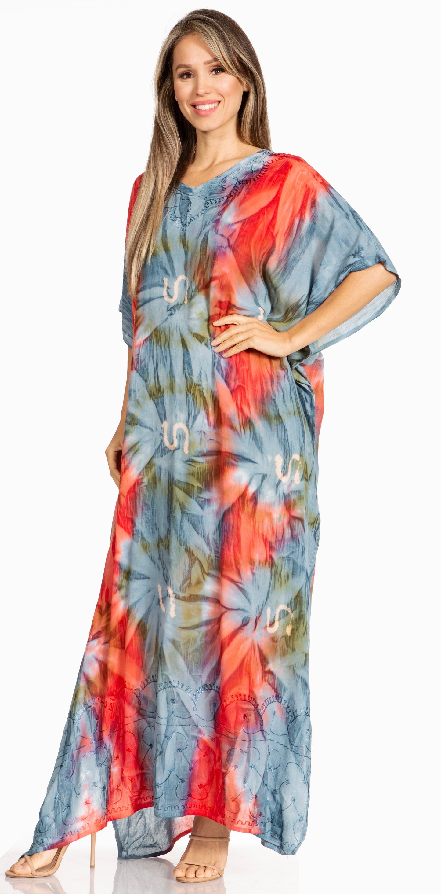 Sakkas Pilar Petite Women's Beach Maxi Caftan Dress in Short Sleeve Casual Style - Concordia Style Boutique