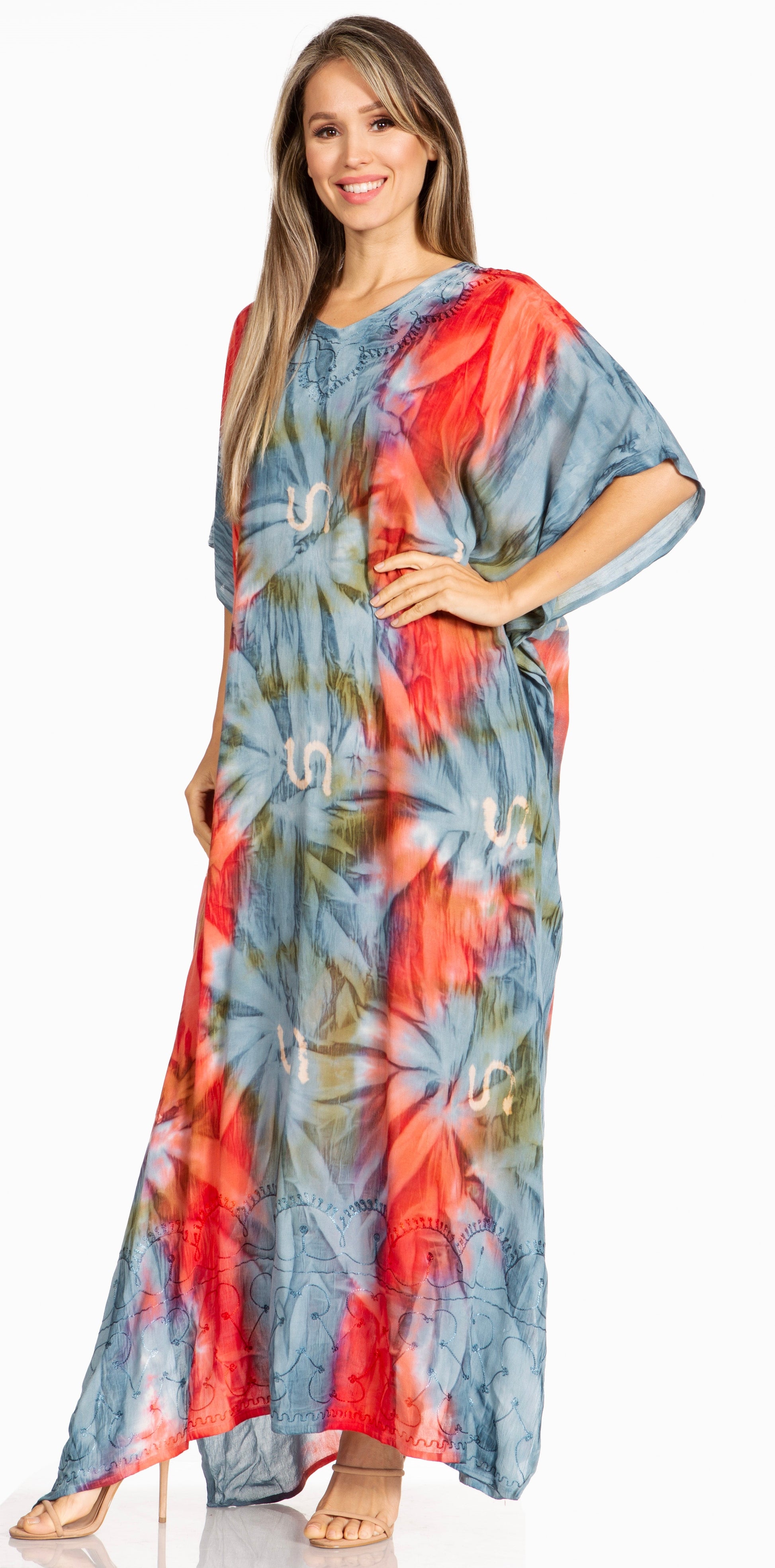 Sakkas Pilar Petite Women's Beach Maxi Caftan Dress in Short Sleeve Casual Style - Concordia Style Boutique