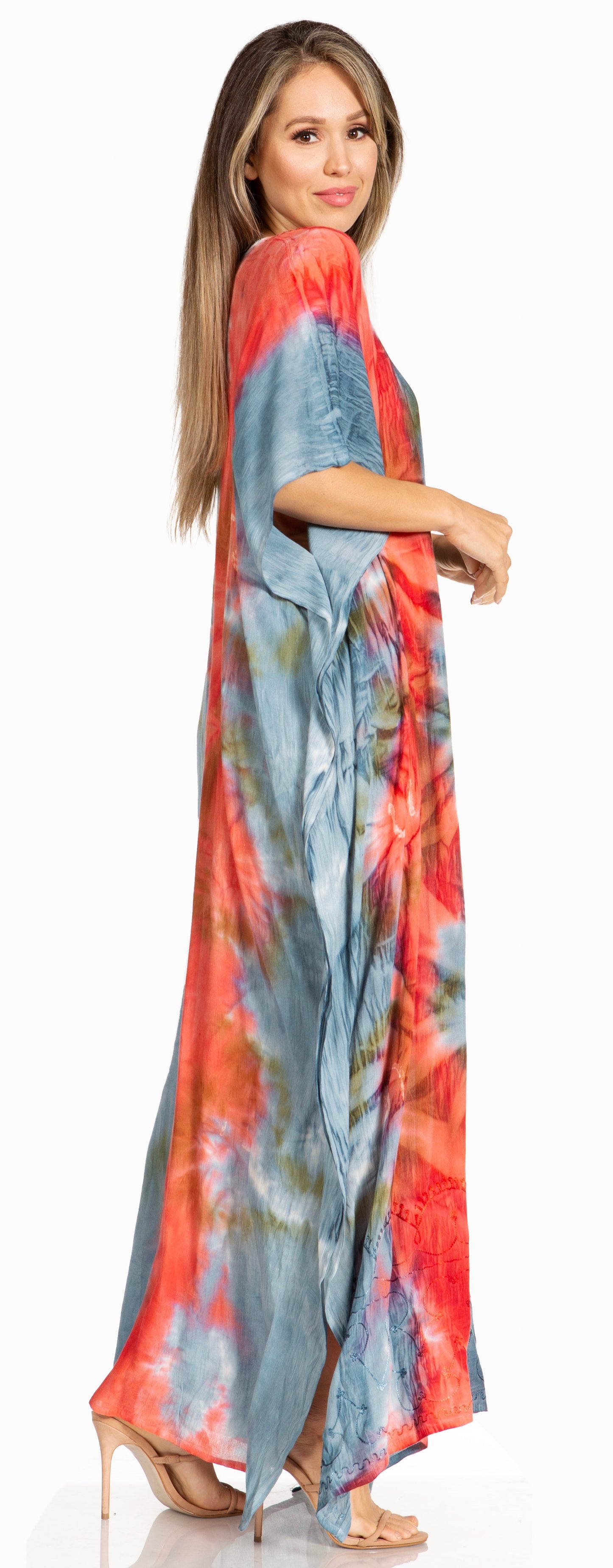 Sakkas Pilar Petite Women's Beach Maxi Caftan Dress in Short Sleeve Casual Style - Concordia Style Boutique