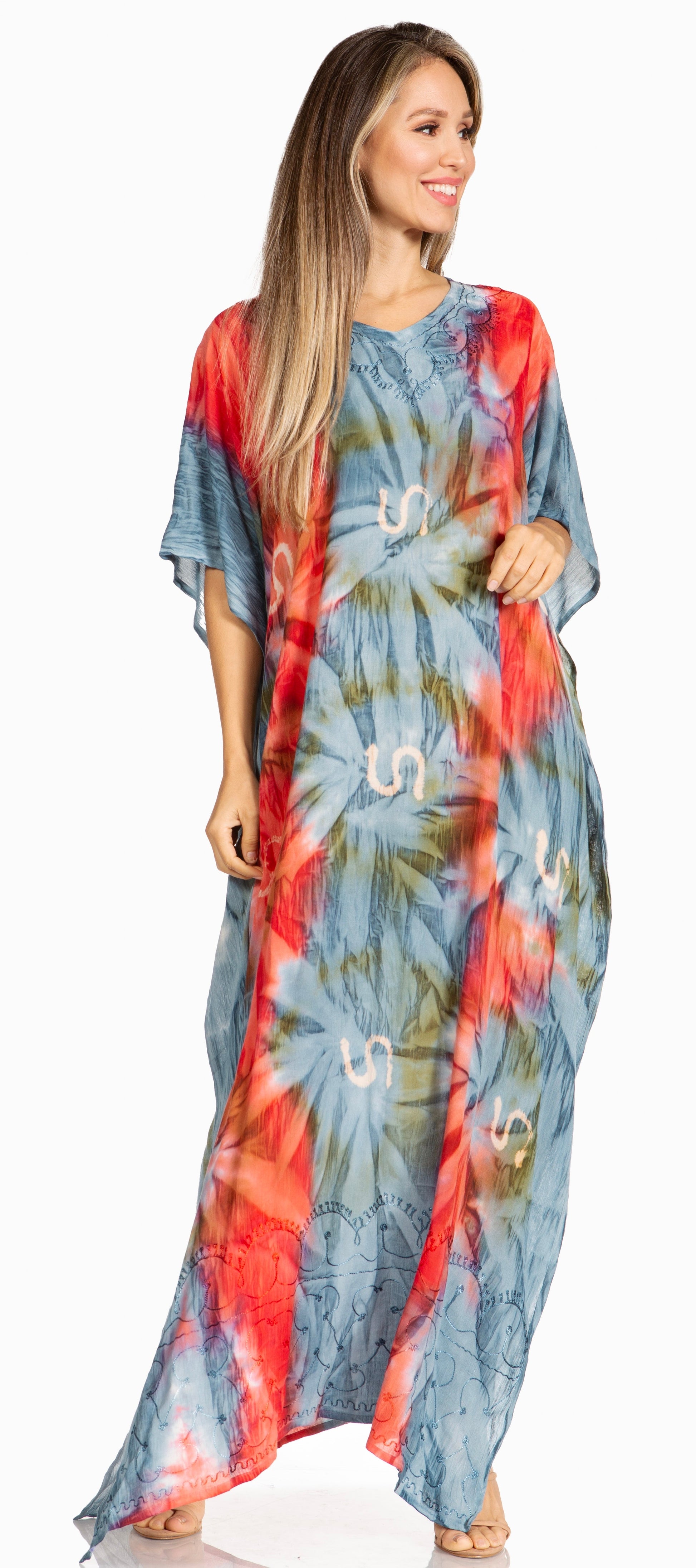 Sakkas Pilar Petite Women's Beach Maxi Caftan Dress in Short Sleeve Casual Style - Concordia Style Boutique