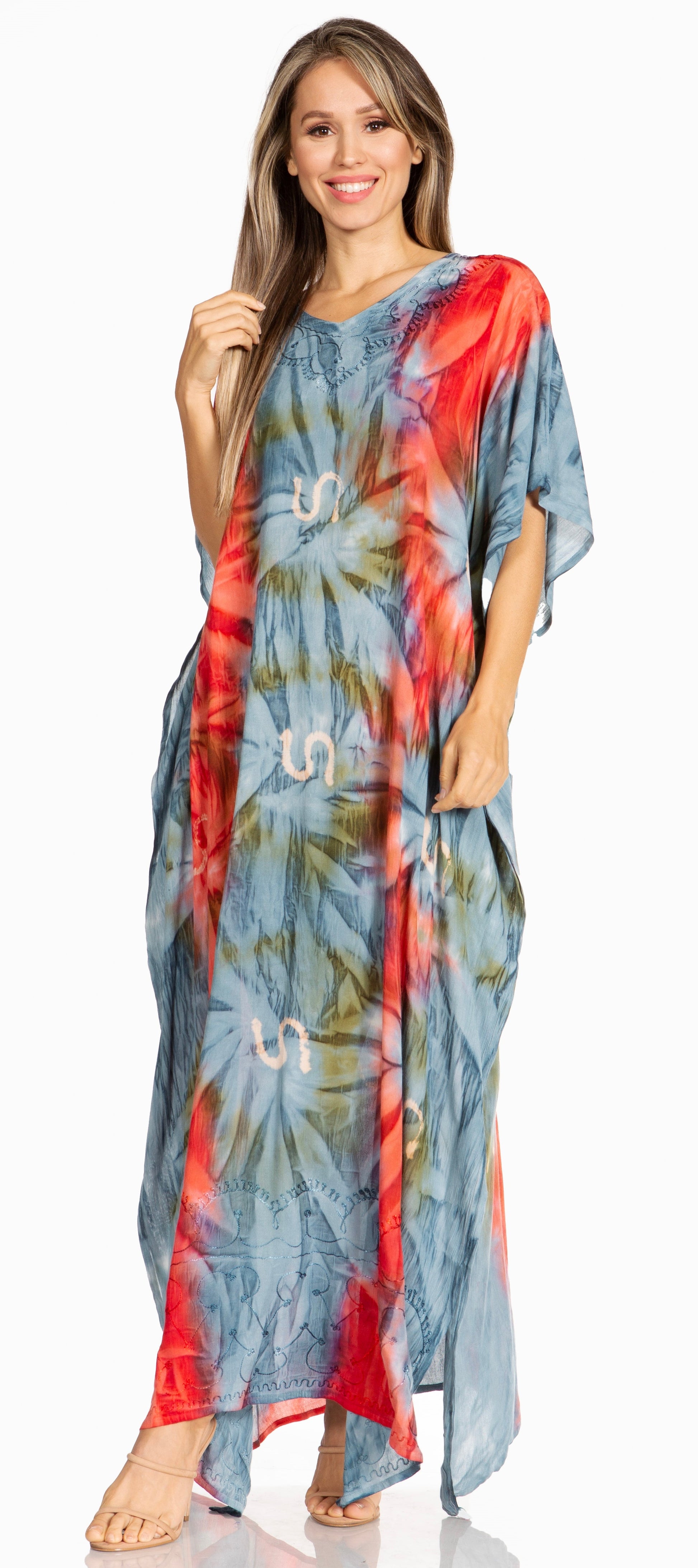 Sakkas Pilar Petite Women's Beach Maxi Caftan Dress in Short Sleeve Casual Style - Concordia Style Boutique
