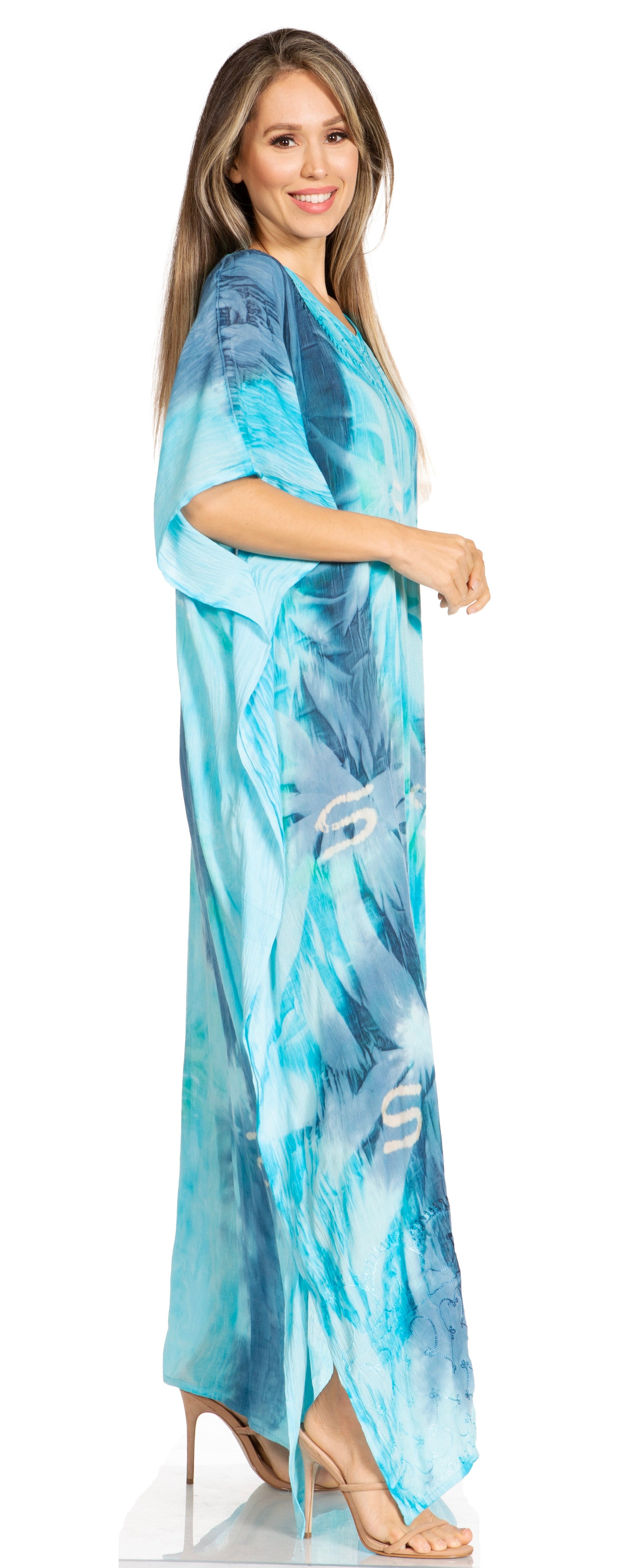 Sakkas Pilar Petite Women's Beach Maxi Caftan Dress in Short Sleeve Casual Style - Concordia Style Boutique