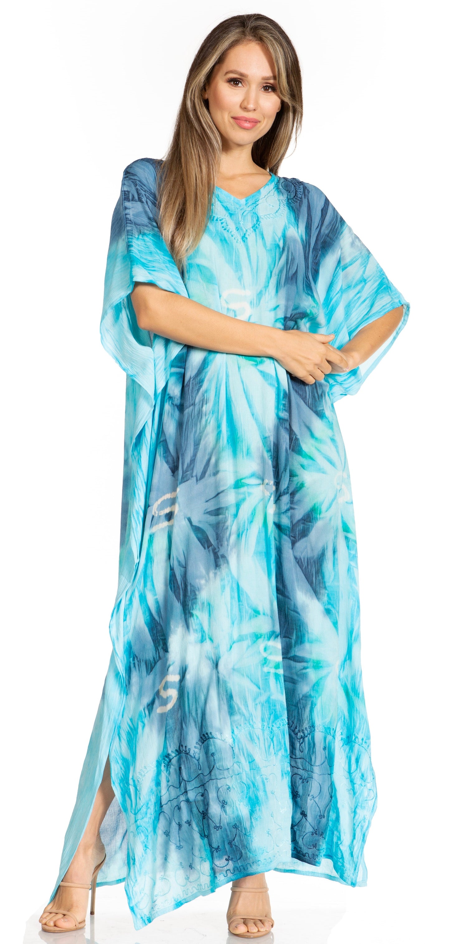 Sakkas Pilar Petite Women's Beach Maxi Caftan Dress in Short Sleeve Casual Style - Concordia Style Boutique