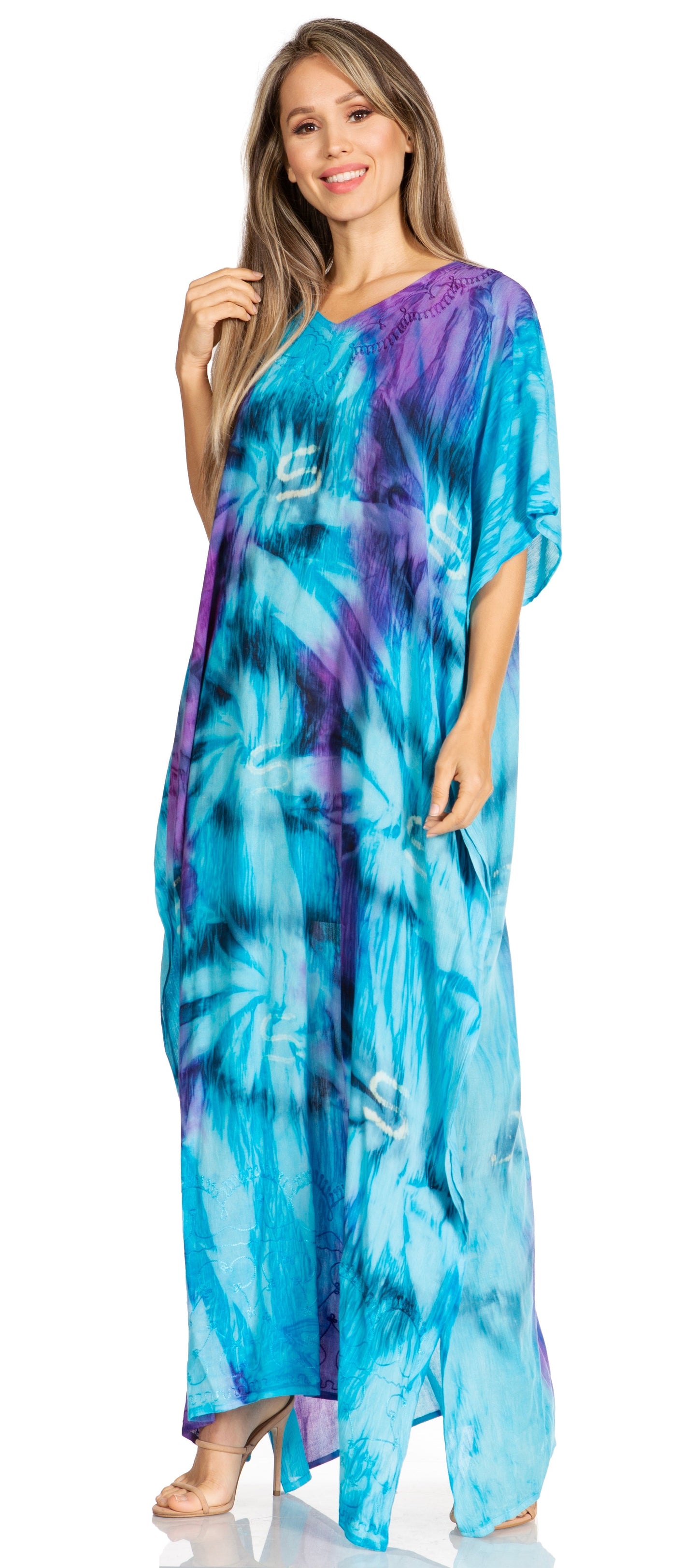 Sakkas Pilar Petite Women's Beach Maxi Caftan Dress in Short Sleeve Casual Style - Concordia Style Boutique