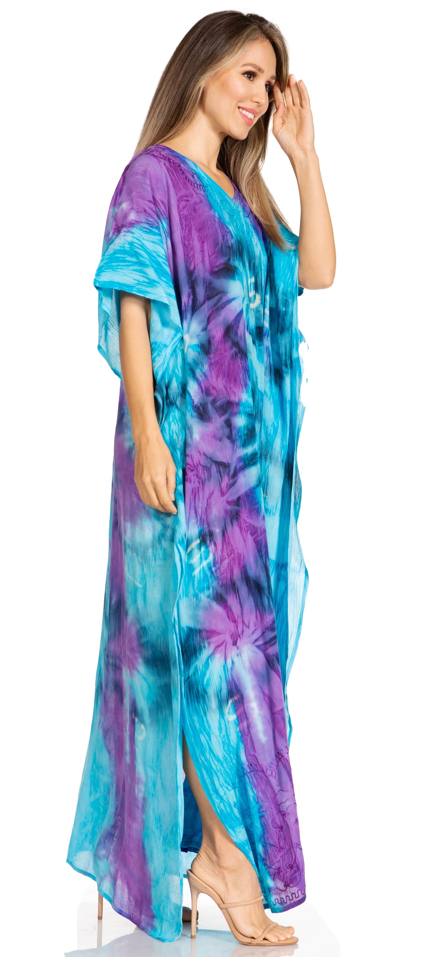 Sakkas Pilar Petite Women's Beach Maxi Caftan Dress in Short Sleeve Casual Style - Concordia Style Boutique