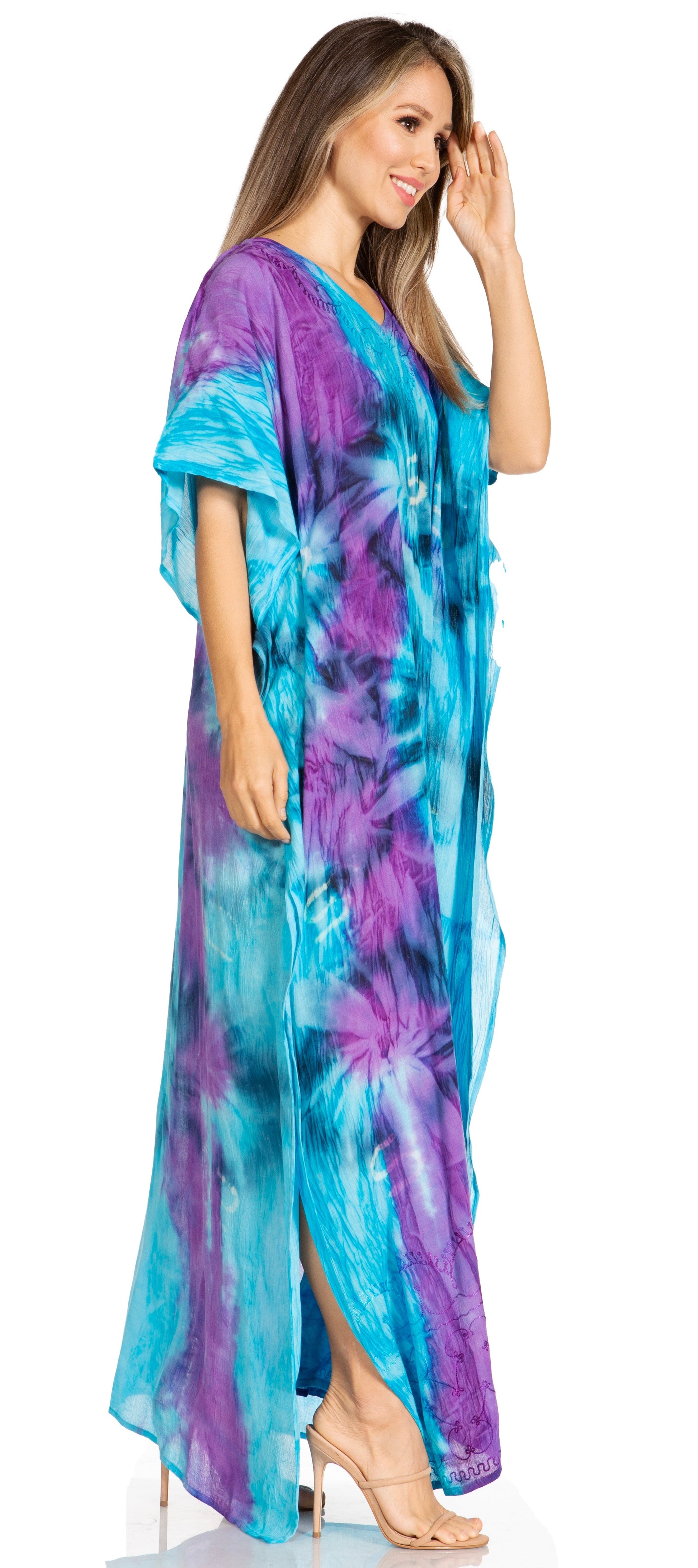Sakkas Pilar Petite Women's Beach Maxi Caftan Dress in Short Sleeve Casual Style - Concordia Style Boutique