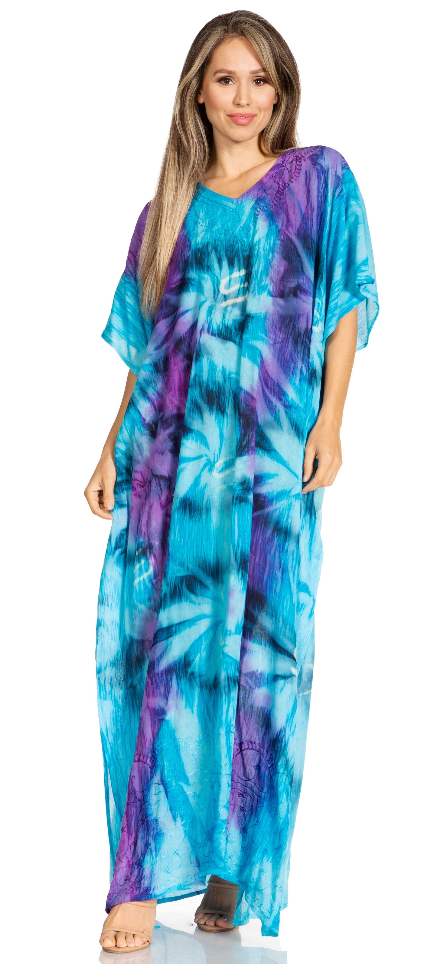 Sakkas Pilar Petite Women's Beach Maxi Caftan Dress in Short Sleeve Casual Style - Concordia Style Boutique