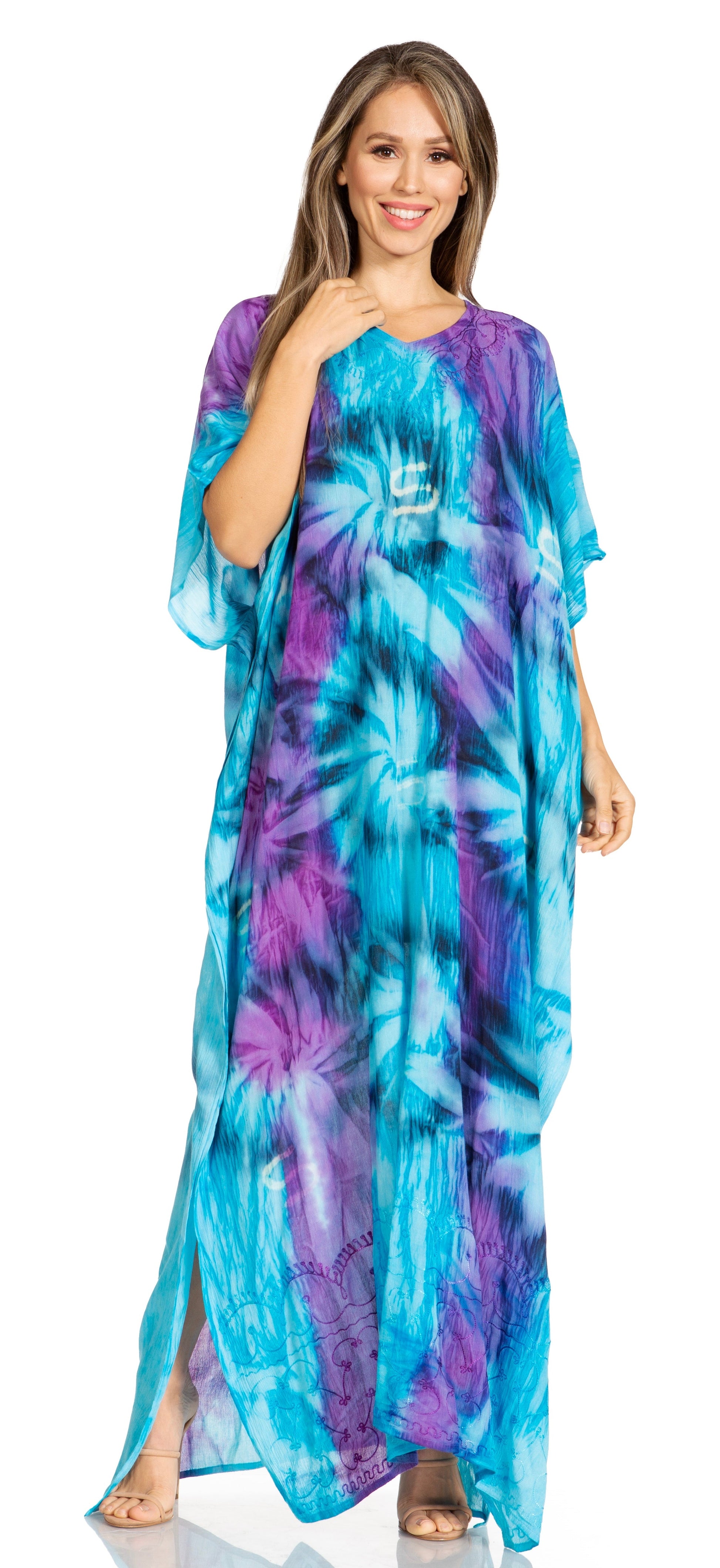 Sakkas Pilar Petite Women's Beach Maxi Caftan Dress in Short Sleeve Casual Style - Concordia Style Boutique
