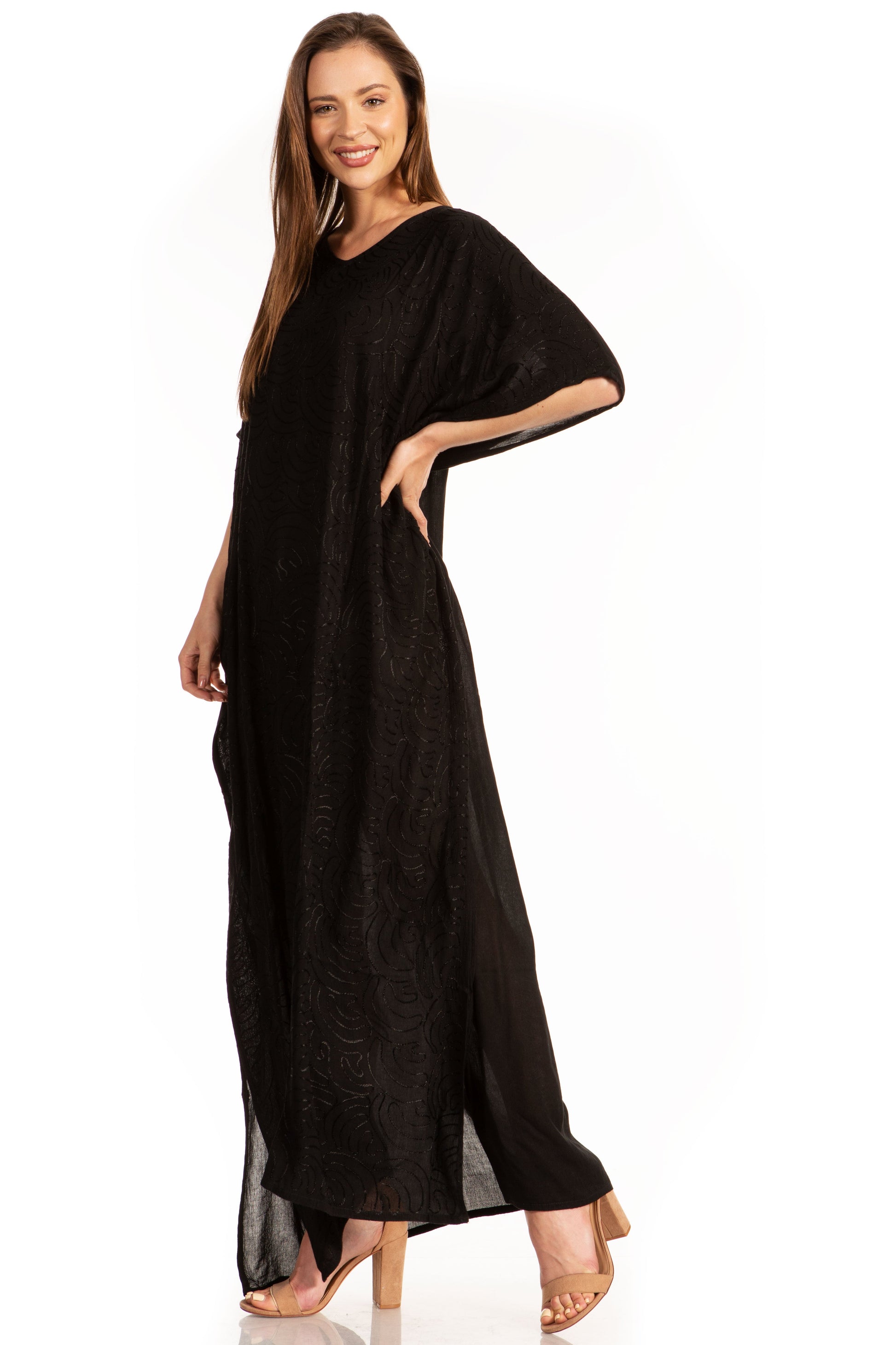 Sakkas Pilar Petite Women's Beach Maxi Caftan Dress in Short Sleeve Casual Style - Concordia Style Boutique