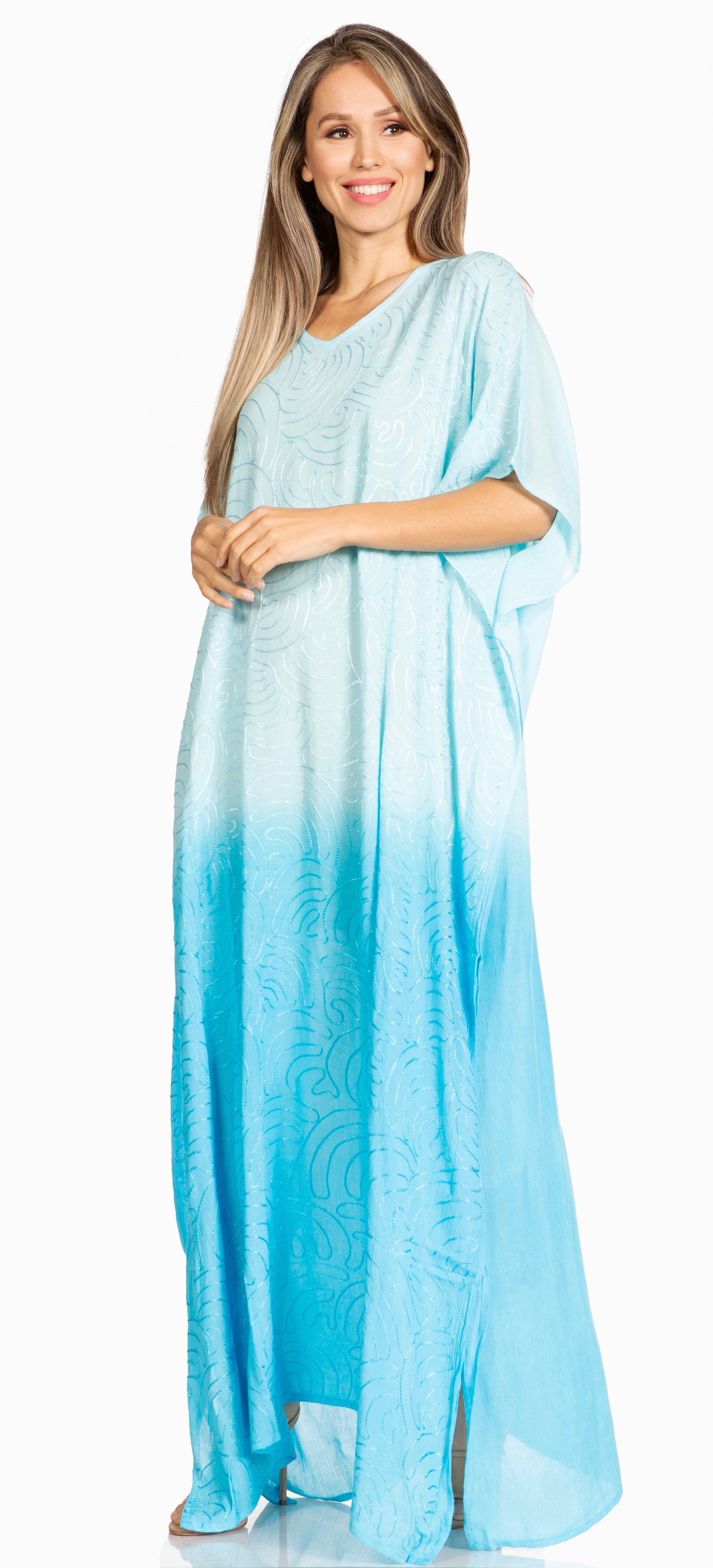 Sakkas Pilar Petite Women's Beach Maxi Caftan Dress in Short Sleeve Casual Style - Concordia Style Boutique