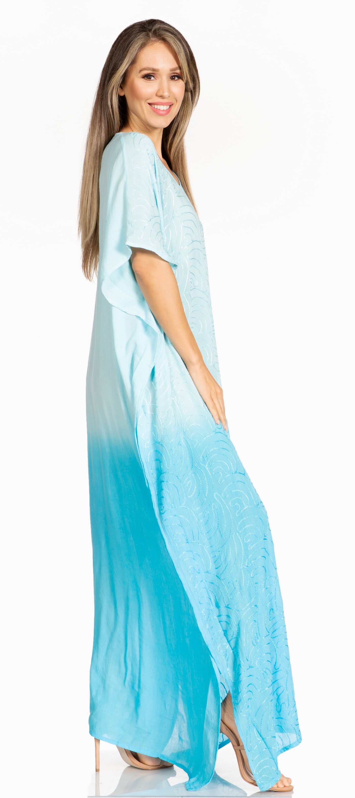 Sakkas Pilar Petite Women's Beach Maxi Caftan Dress in Short Sleeve Casual Style - Concordia Style Boutique