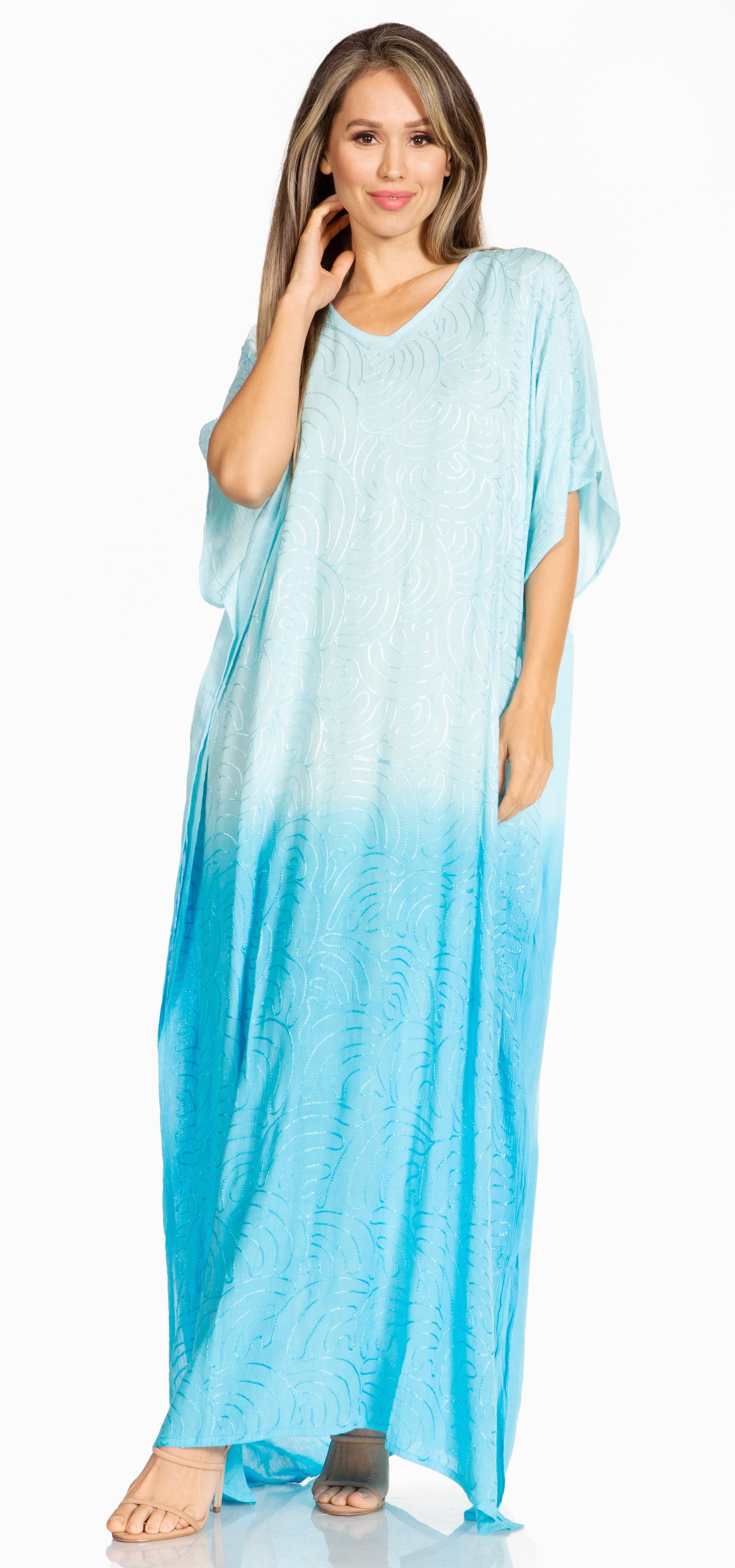 Sakkas Pilar Petite Women's Beach Maxi Caftan Dress in Short Sleeve Casual Style - Concordia Style Boutique