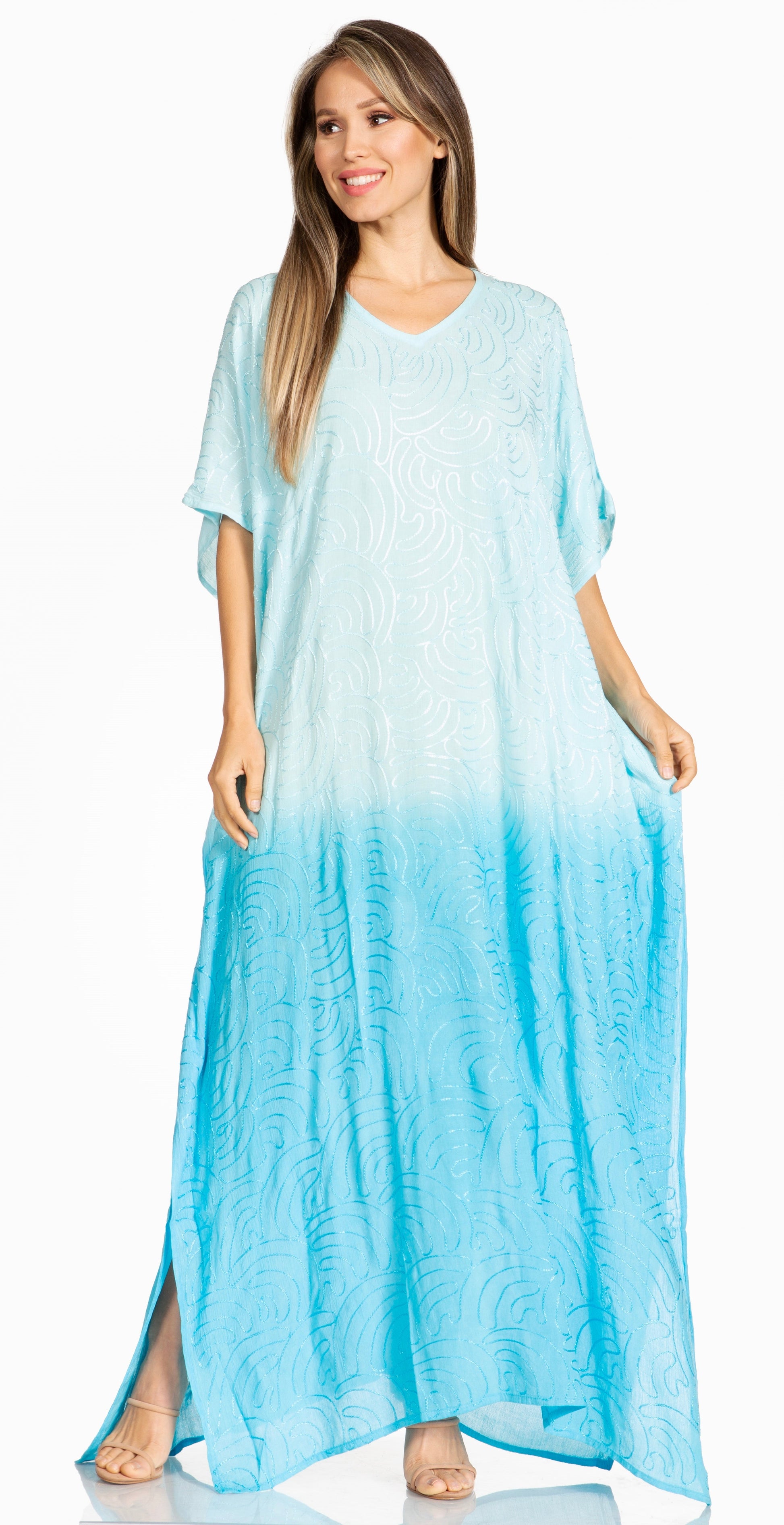 Sakkas Pilar Petite Women's Beach Maxi Caftan Dress in Short Sleeve Casual Style - Concordia Style Boutique