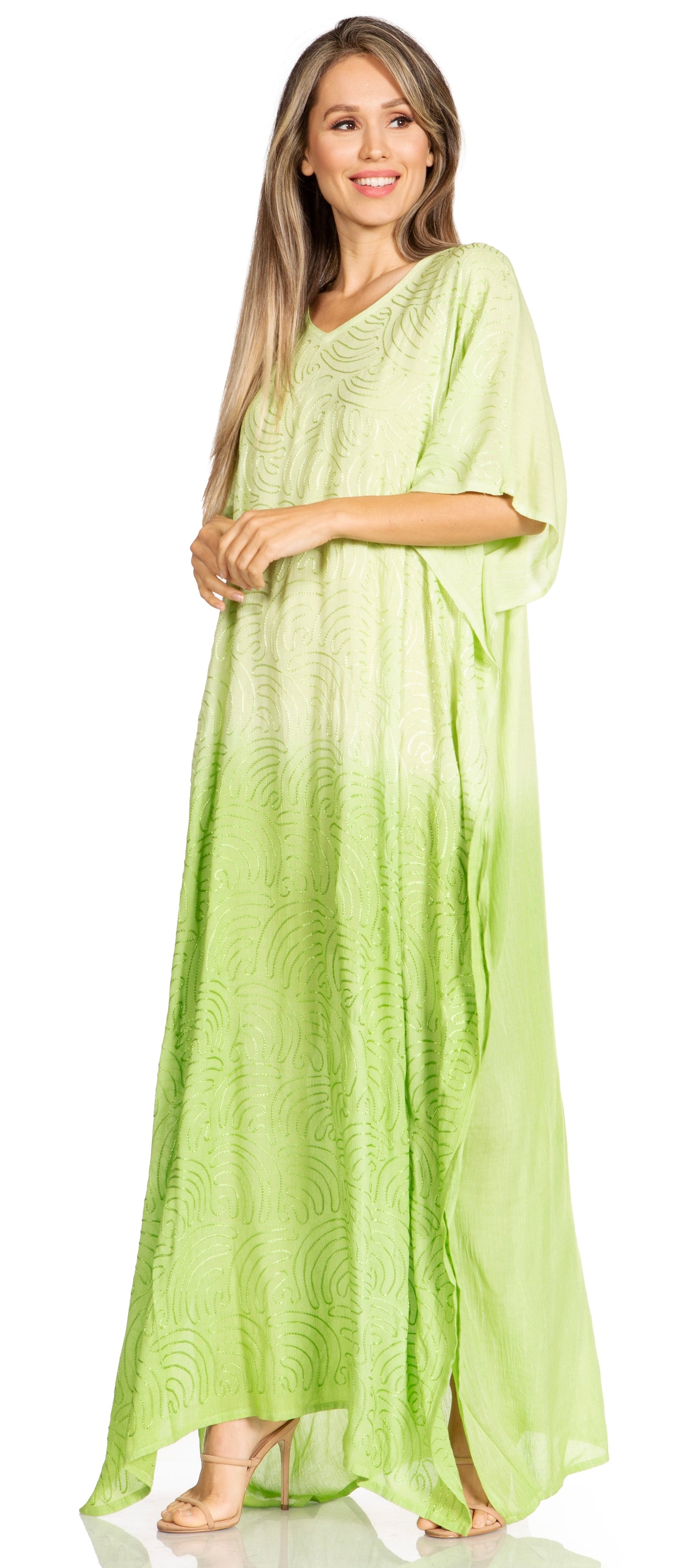 Sakkas Pilar Petite Women's Beach Maxi Caftan Dress in Short Sleeve Casual Style - Concordia Style Boutique