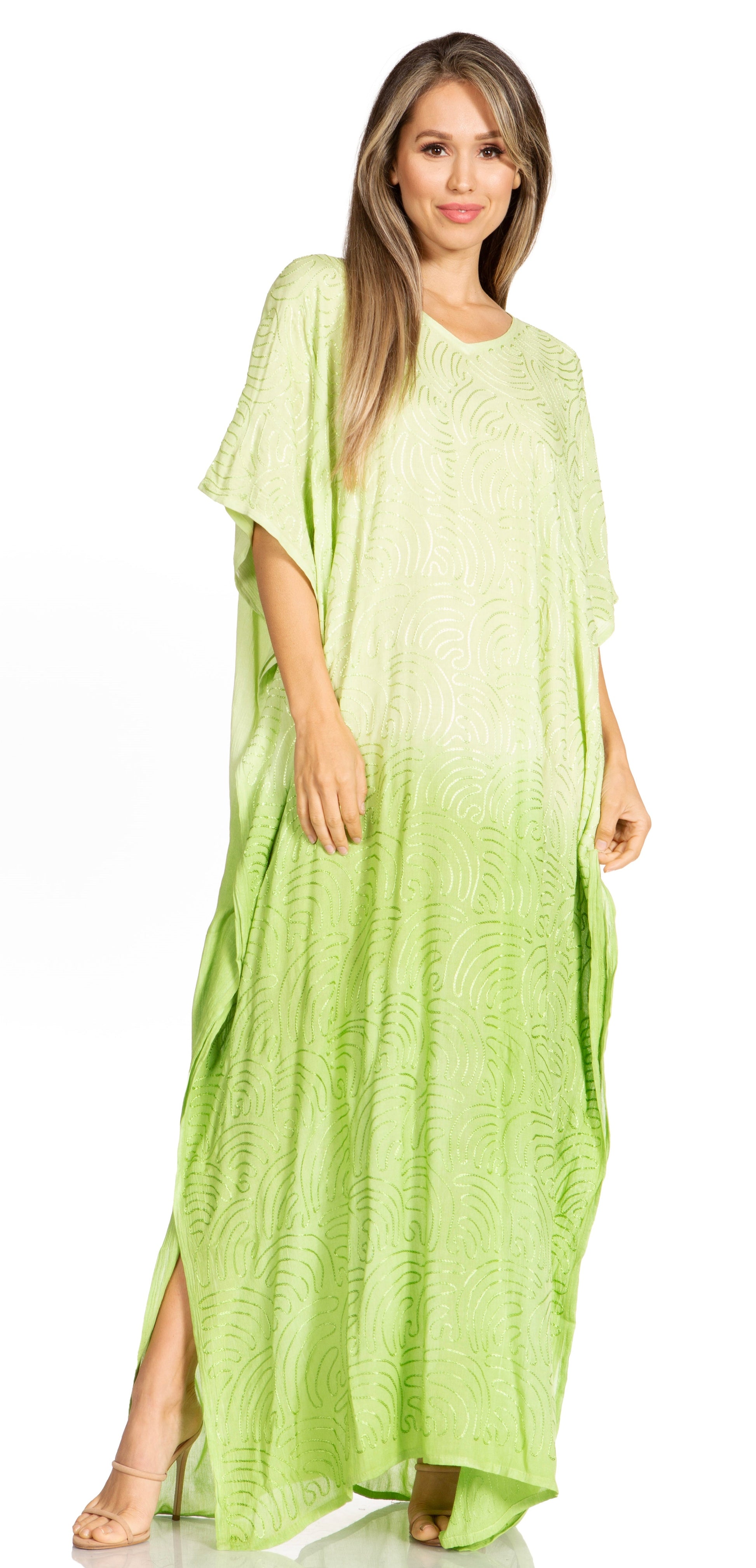 Sakkas Pilar Petite Women's Beach Maxi Caftan Dress in Short Sleeve Casual Style - Concordia Style Boutique