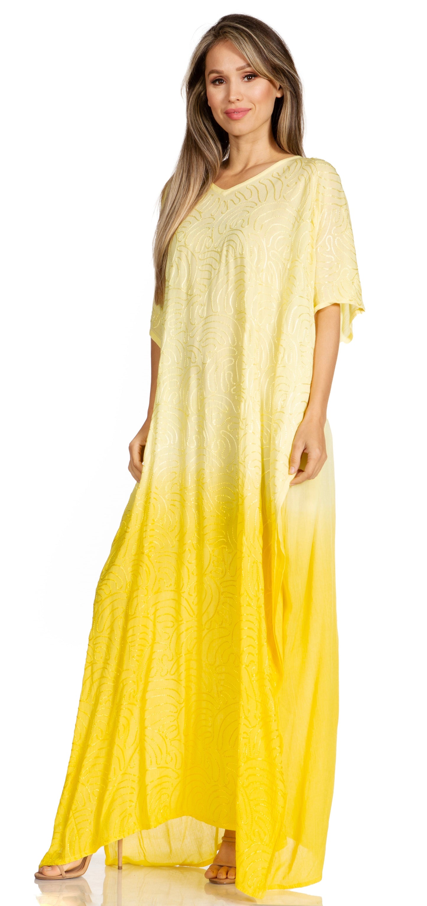 Sakkas Pilar Petite Women's Beach Maxi Caftan Dress in Short Sleeve Casual Style - Concordia Style Boutique