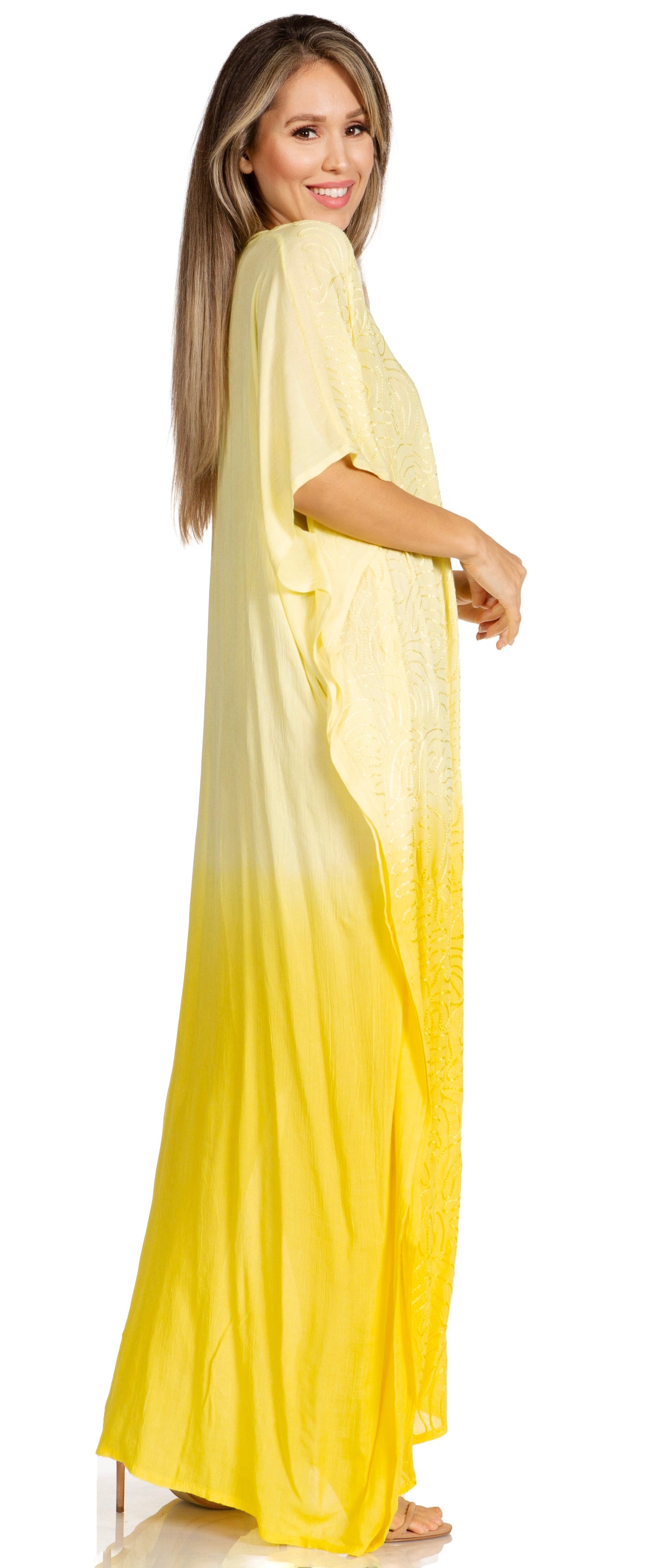 Sakkas Pilar Petite Women's Beach Maxi Caftan Dress in Short Sleeve Casual Style - Concordia Style Boutique