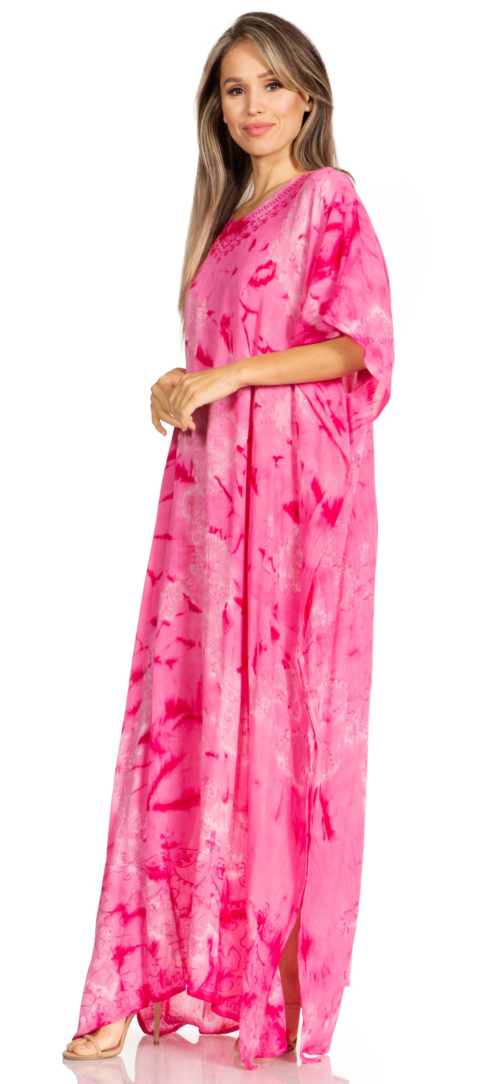 Sakkas Pilar Petite Women's Beach Maxi Caftan Dress in Short Sleeve Casual Style - Concordia Style Boutique
