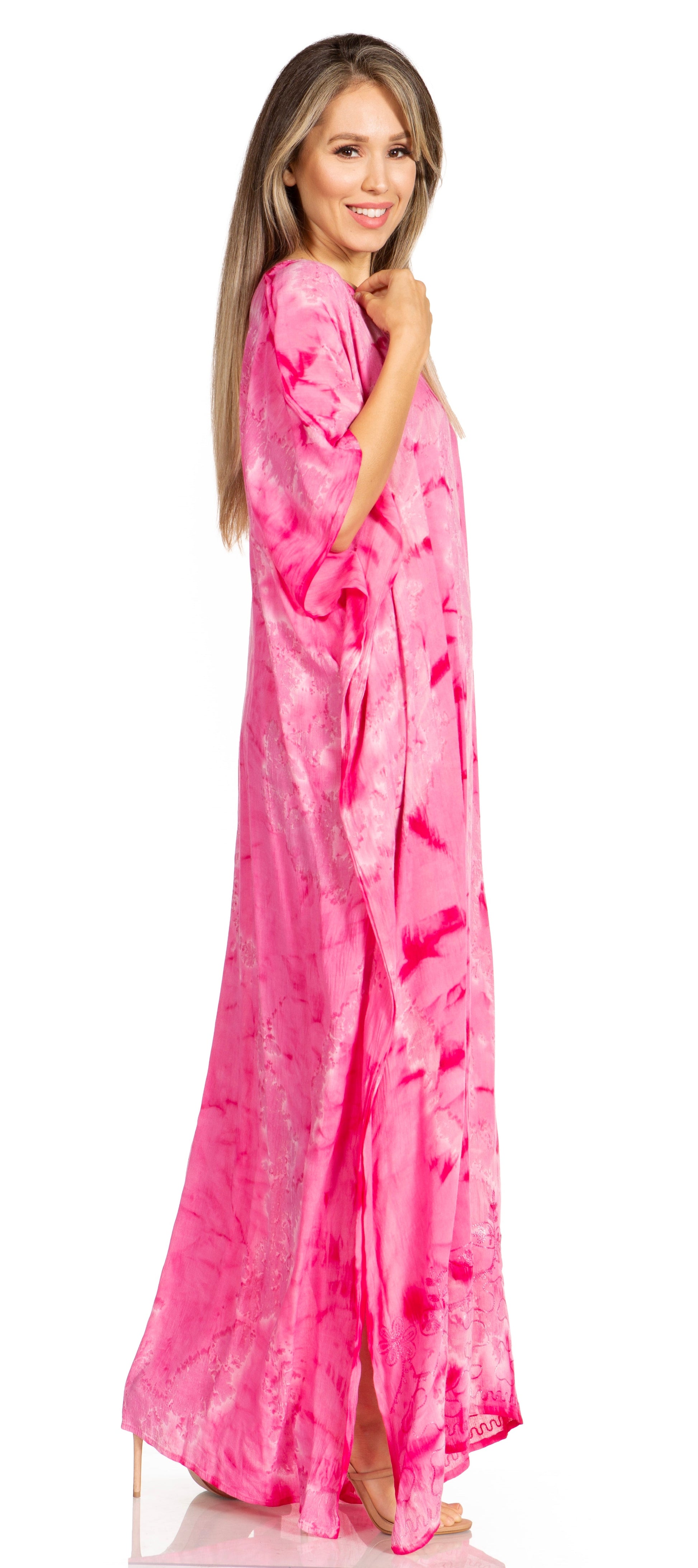 Sakkas Pilar Petite Women's Beach Maxi Caftan Dress in Short Sleeve Casual Style - Concordia Style Boutique