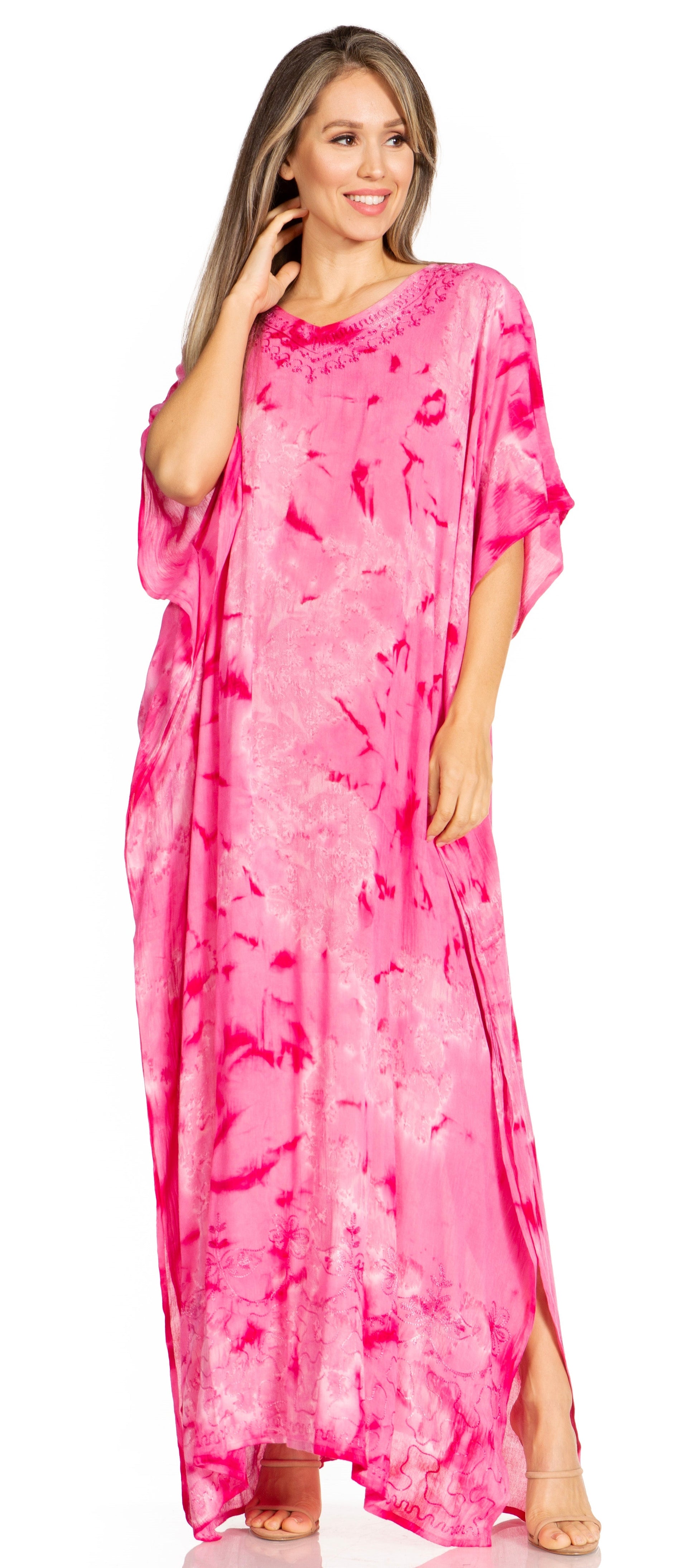 Sakkas Pilar Petite Women's Beach Maxi Caftan Dress in Short Sleeve Casual Style - Concordia Style Boutique