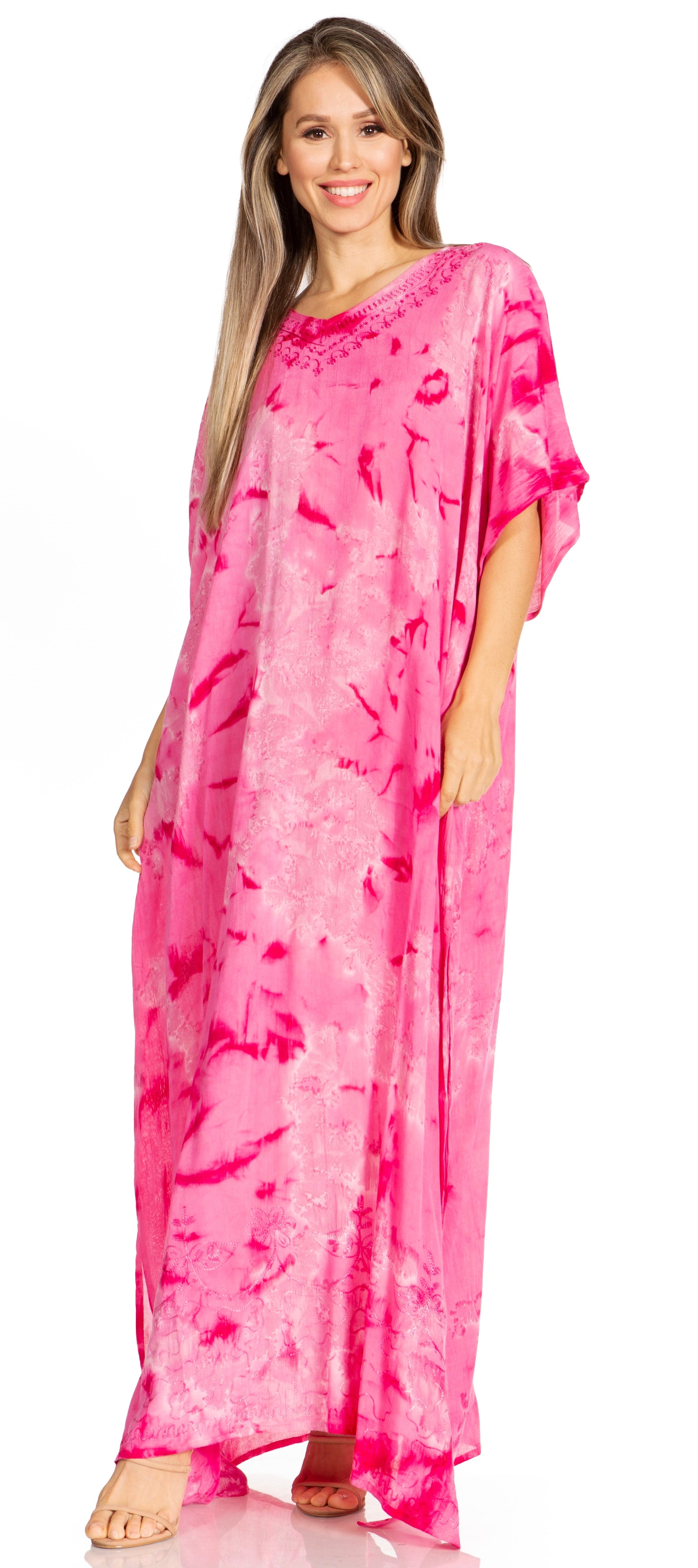 Sakkas Pilar Petite Women's Beach Maxi Caftan Dress in Short Sleeve Casual Style - Concordia Style Boutique