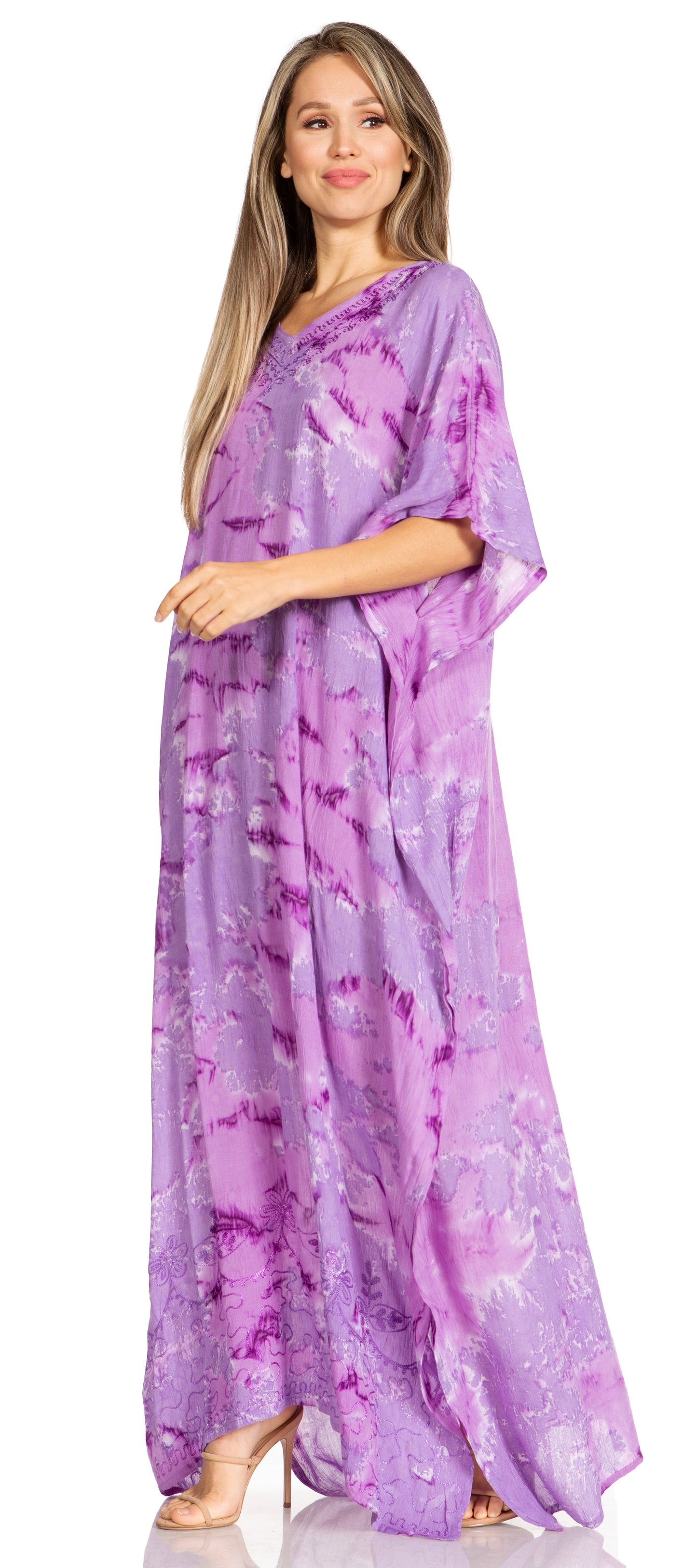 Sakkas Pilar Petite Women's Beach Maxi Caftan Dress in Short Sleeve Casual Style - Concordia Style Boutique