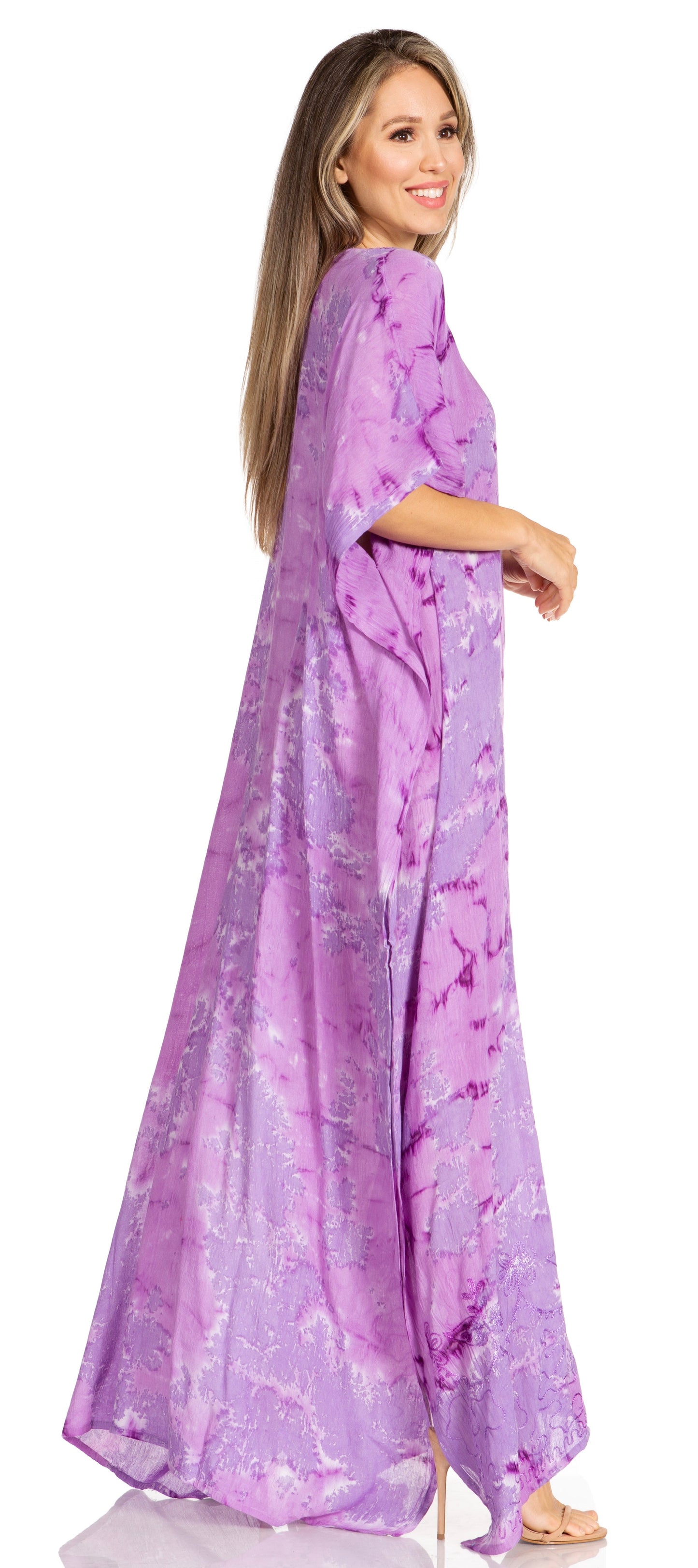 Sakkas Pilar Petite Women's Beach Maxi Caftan Dress in Short Sleeve Casual Style - Concordia Style Boutique