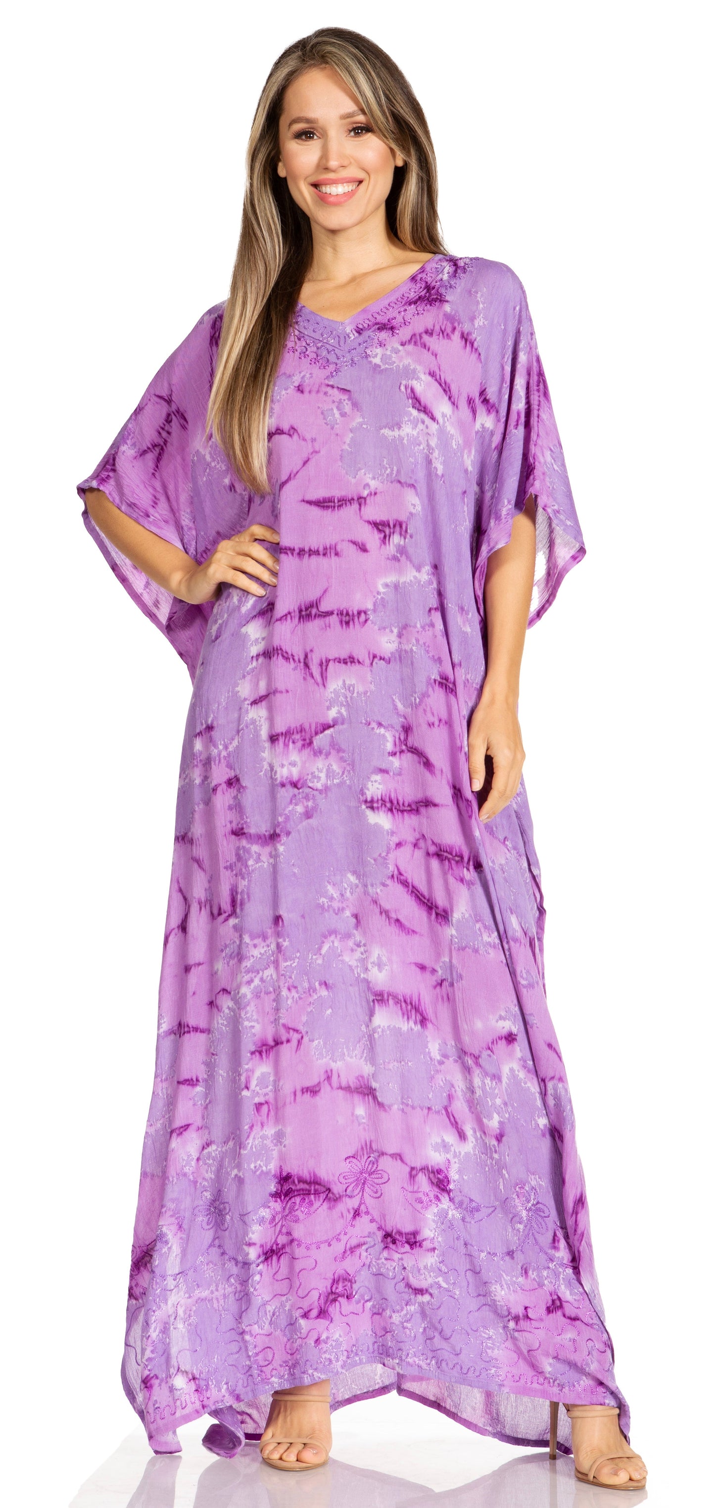 Sakkas Pilar Petite Women's Beach Maxi Caftan Dress in Short Sleeve Casual Style - Concordia Style Boutique