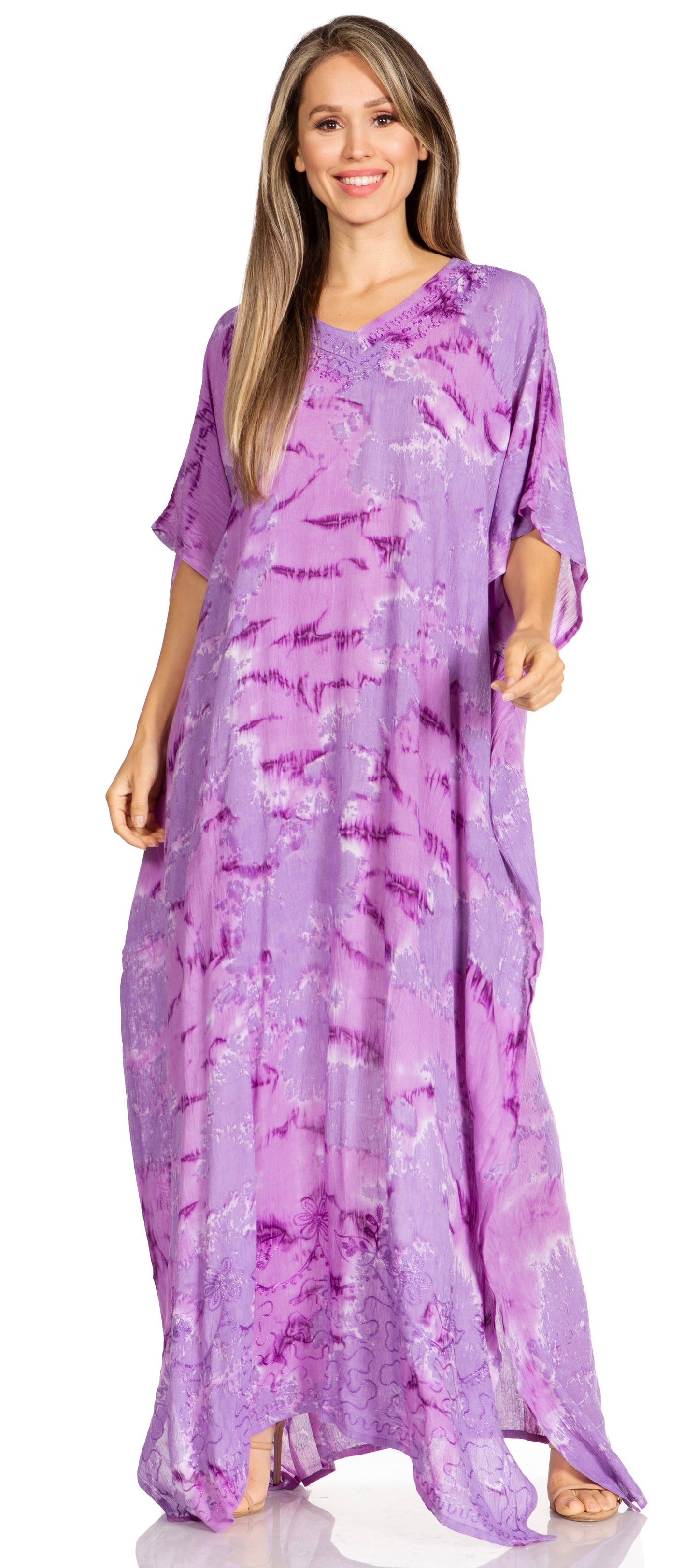 Sakkas Pilar Petite Women's Beach Maxi Caftan Dress in Short Sleeve Casual Style - Concordia Style Boutique
