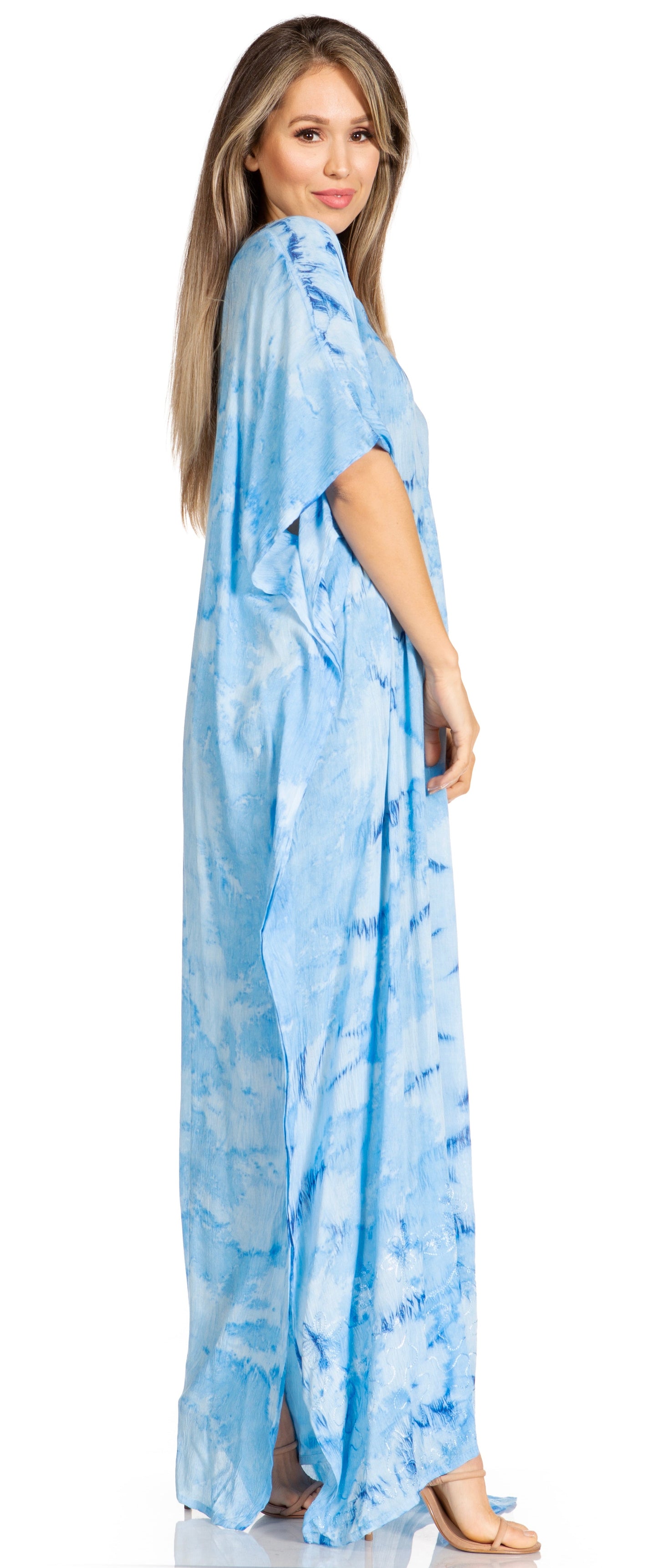 Sakkas Pilar Petite Women's Beach Maxi Caftan Dress in Short Sleeve Casual Style - Concordia Style Boutique