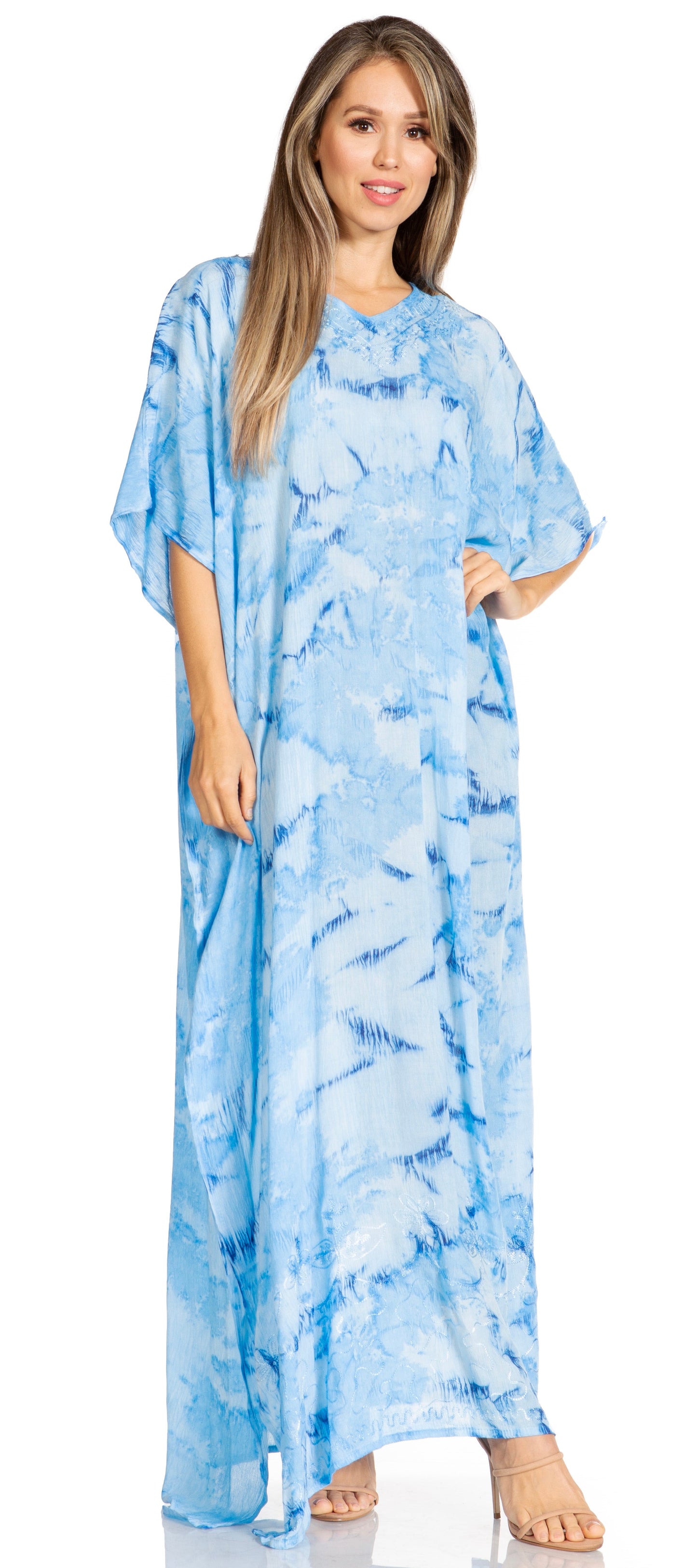 Sakkas Pilar Petite Women's Beach Maxi Caftan Dress in Short Sleeve Casual Style - Concordia Style Boutique