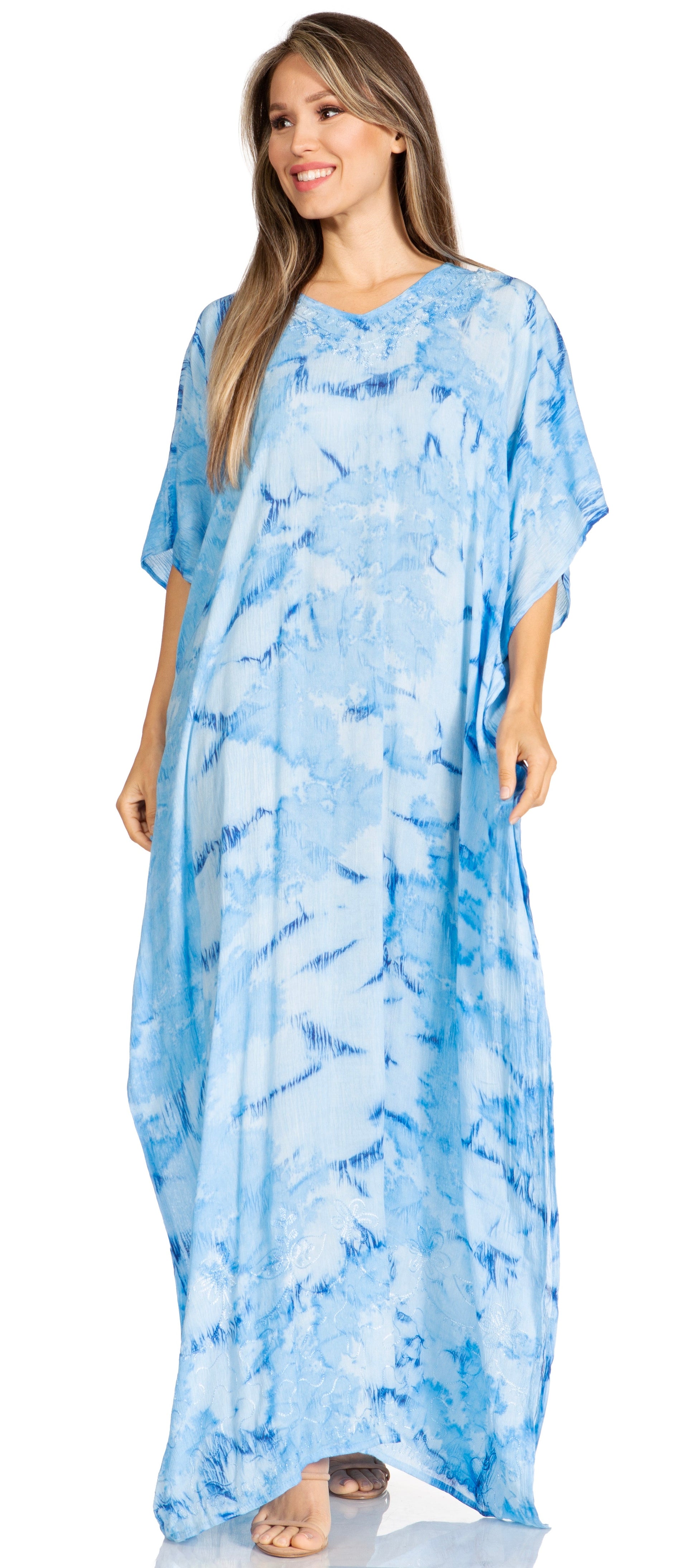 Sakkas Pilar Petite Women's Beach Maxi Caftan Dress in Short Sleeve Casual Style - Concordia Style Boutique