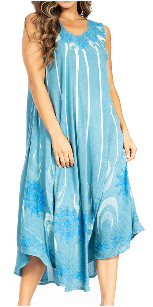 Sakkas Starlight Fourth Women's Tie Dye Caftan Tank Dress/Cover Up Beach Kaftan - Concordia Style Boutique