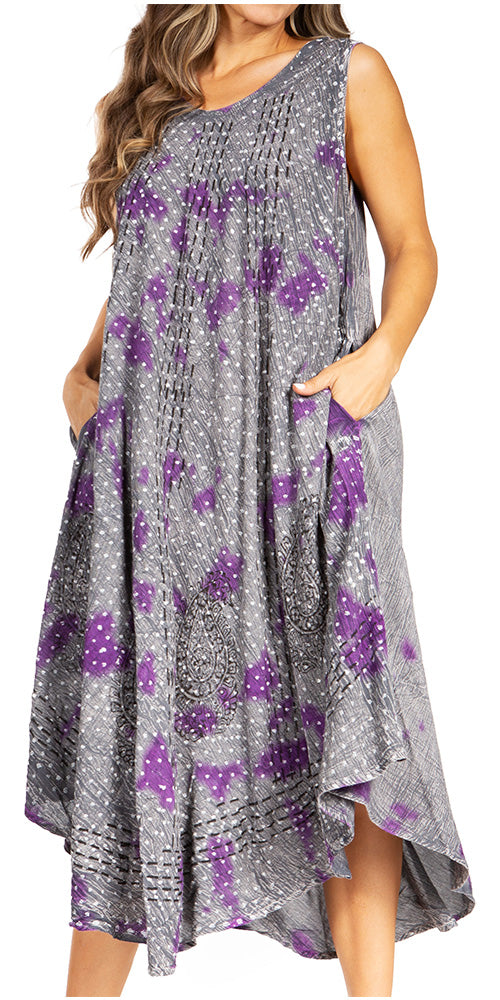 Sakkas Starlight Fourth Women's Tie Dye Caftan Tank Dress/Cover Up Beach Kaftan - Concordia Style Boutique