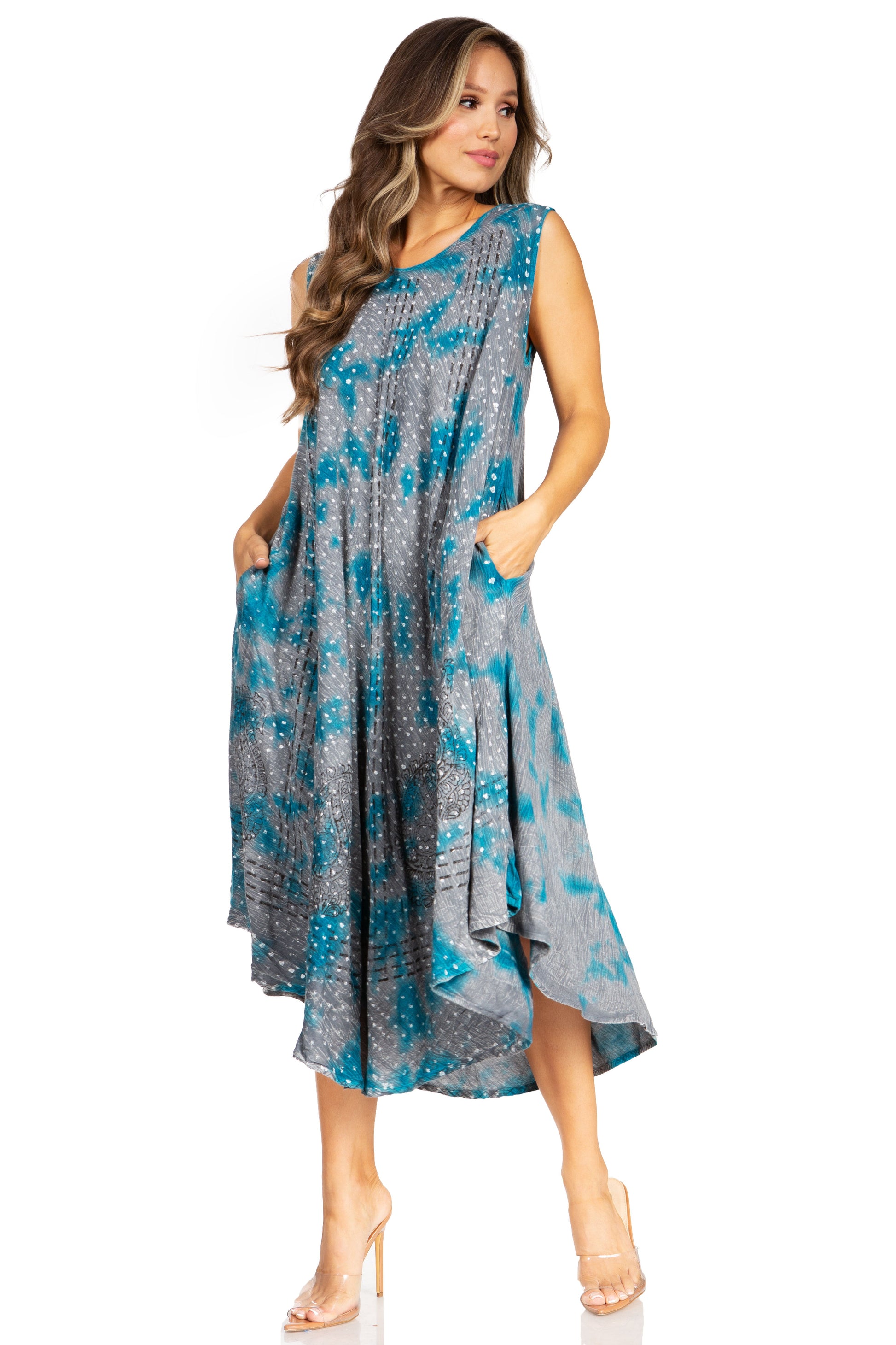 Sakkas Starlight Fourth Women's Tie Dye Caftan Tank Dress/Cover Up Beach Kaftan - Concordia Style Boutique