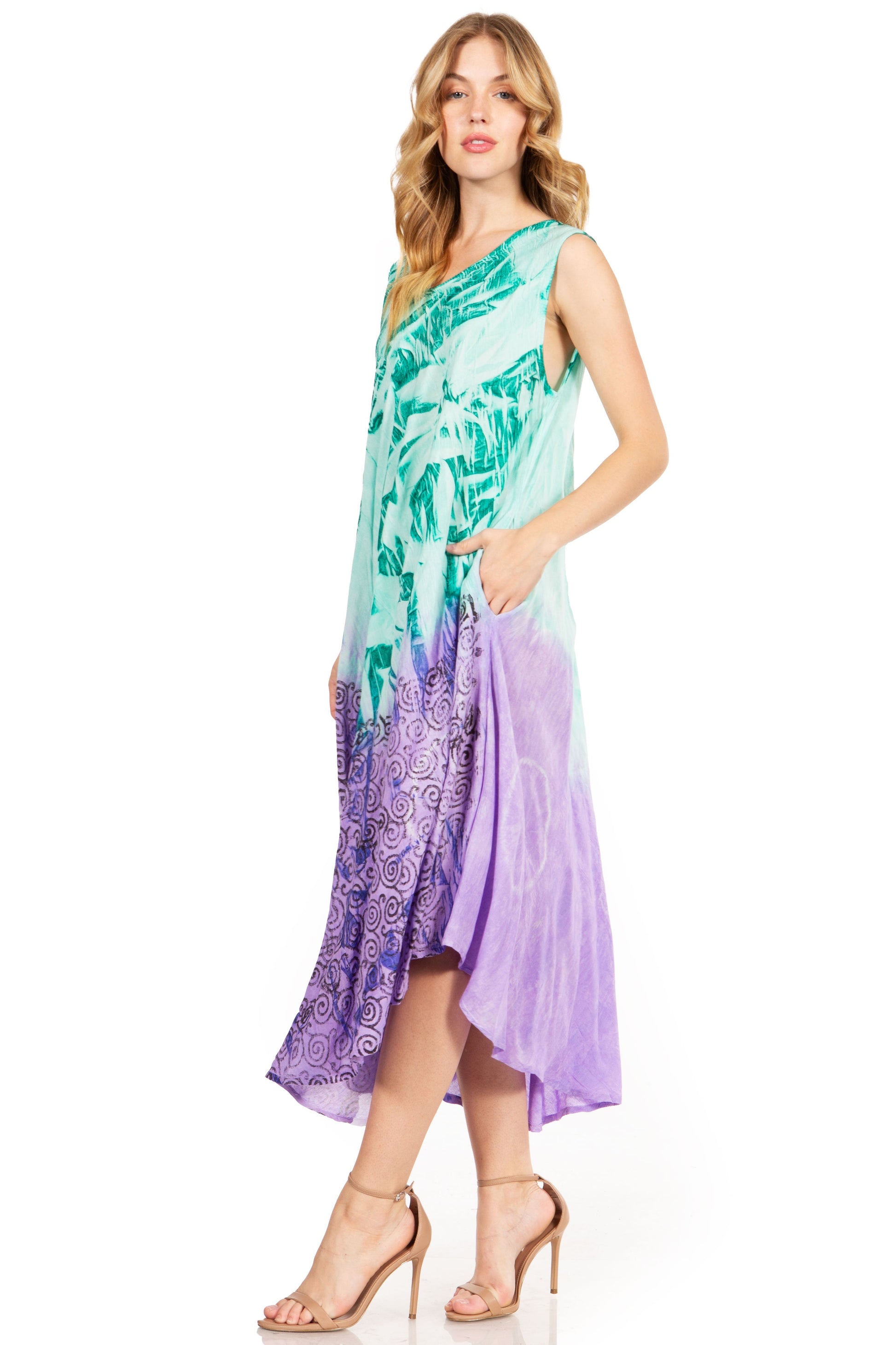 Sakkas Starlight Fourth Women's Tie Dye Caftan Tank Dress/Cover Up Beach Kaftan - Concordia Style Boutique