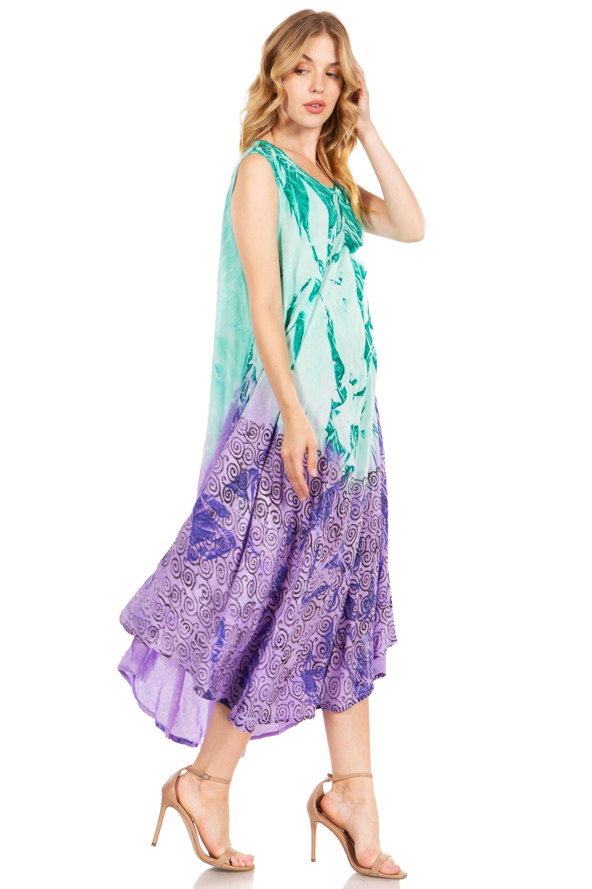 Sakkas Starlight Fourth Women's Tie Dye Caftan Tank Dress/Cover Up Beach Kaftan - Concordia Style Boutique