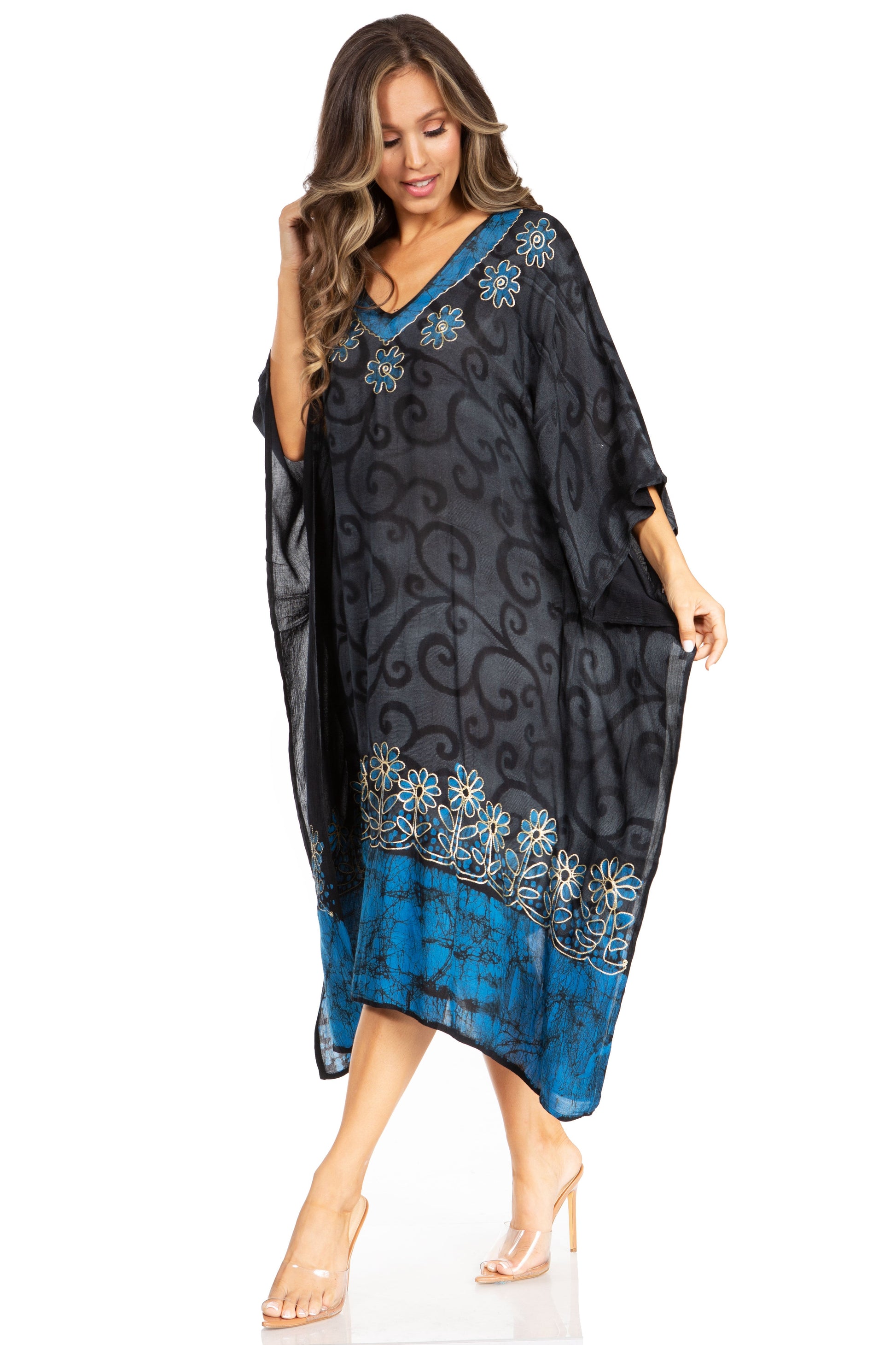 Sakkas Clementine Women's Tie Dye Caftan Dress/Cover Up Beach Kaftan Boho Summer - Concordia Style Boutique