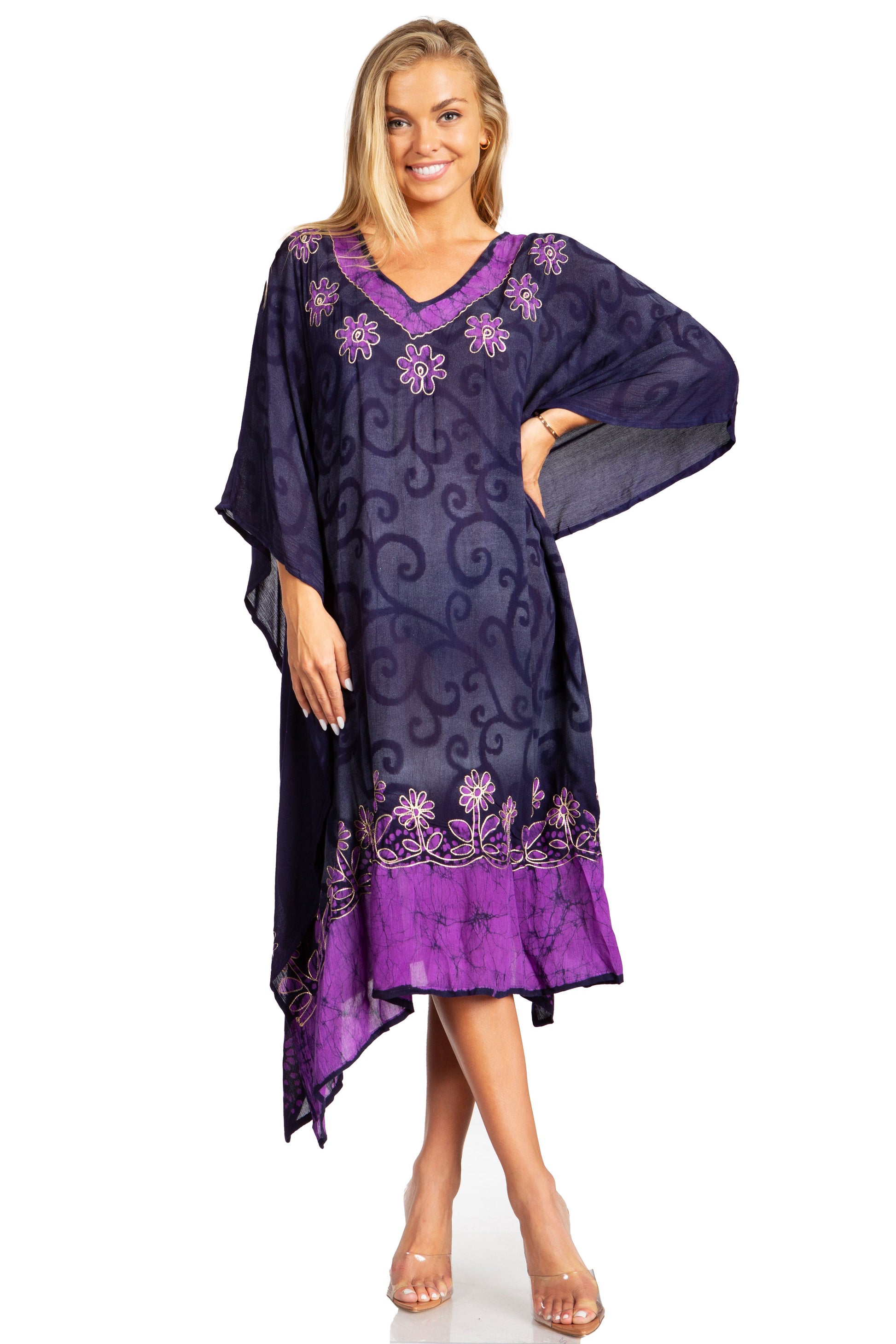 Sakkas Clementine Women's Tie Dye Caftan Dress/Cover Up Beach Kaftan Boho Summer - Concordia Style Boutique