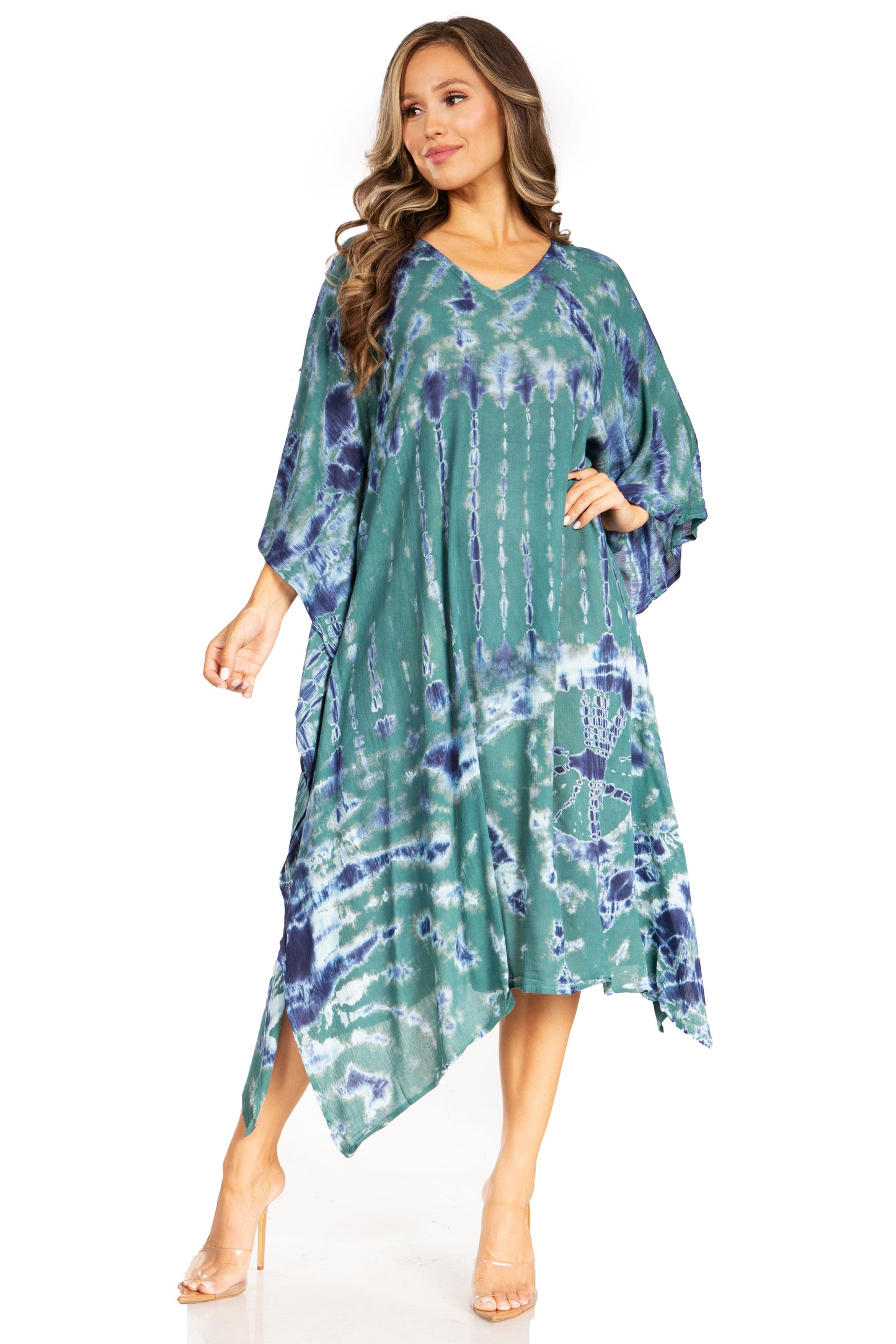 Sakkas Clementine Women's Tie Dye Caftan Dress/Cover Up Beach Kaftan Boho Summer - Concordia Style Boutique