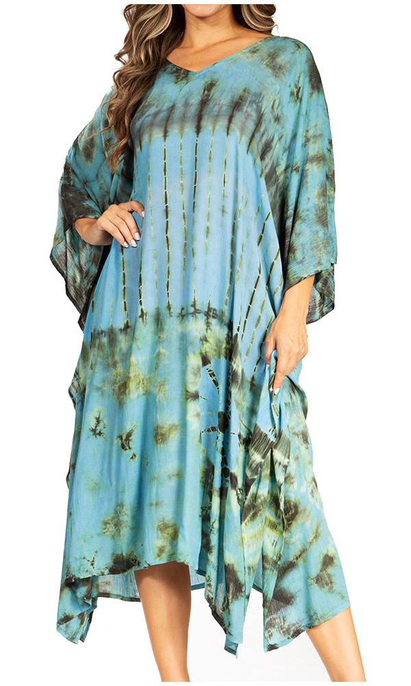 Sakkas Clementine Women's Tie Dye Caftan Dress/Cover Up Beach Kaftan Boho Summer - Concordia Style Boutique