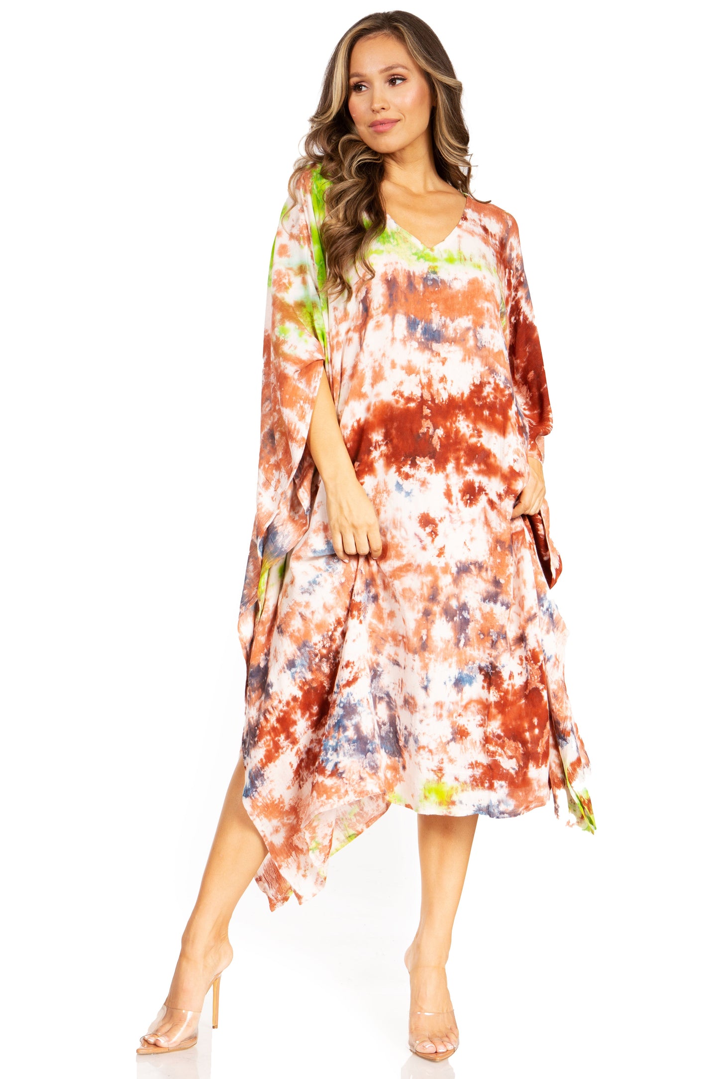Sakkas Clementine Second Women's Tie Dye Caftan Dress/Cover Up Beach Kaftan Boho - Concordia Style Boutique