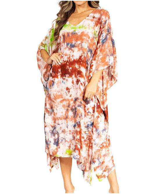 Sakkas Clementine Second Women's Tie Dye Caftan Dress/Cover Up Beach Kaftan Boho - Concordia Style Boutique