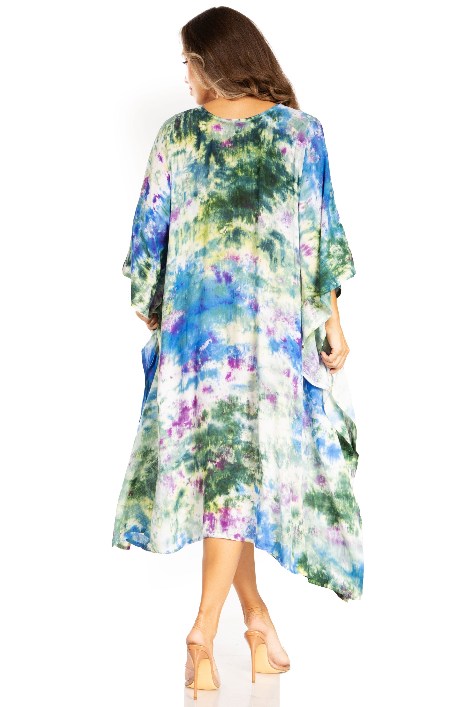 Sakkas Clementine Second Women's Tie Dye Caftan Dress/Cover Up Beach Kaftan Boho - Concordia Style Boutique