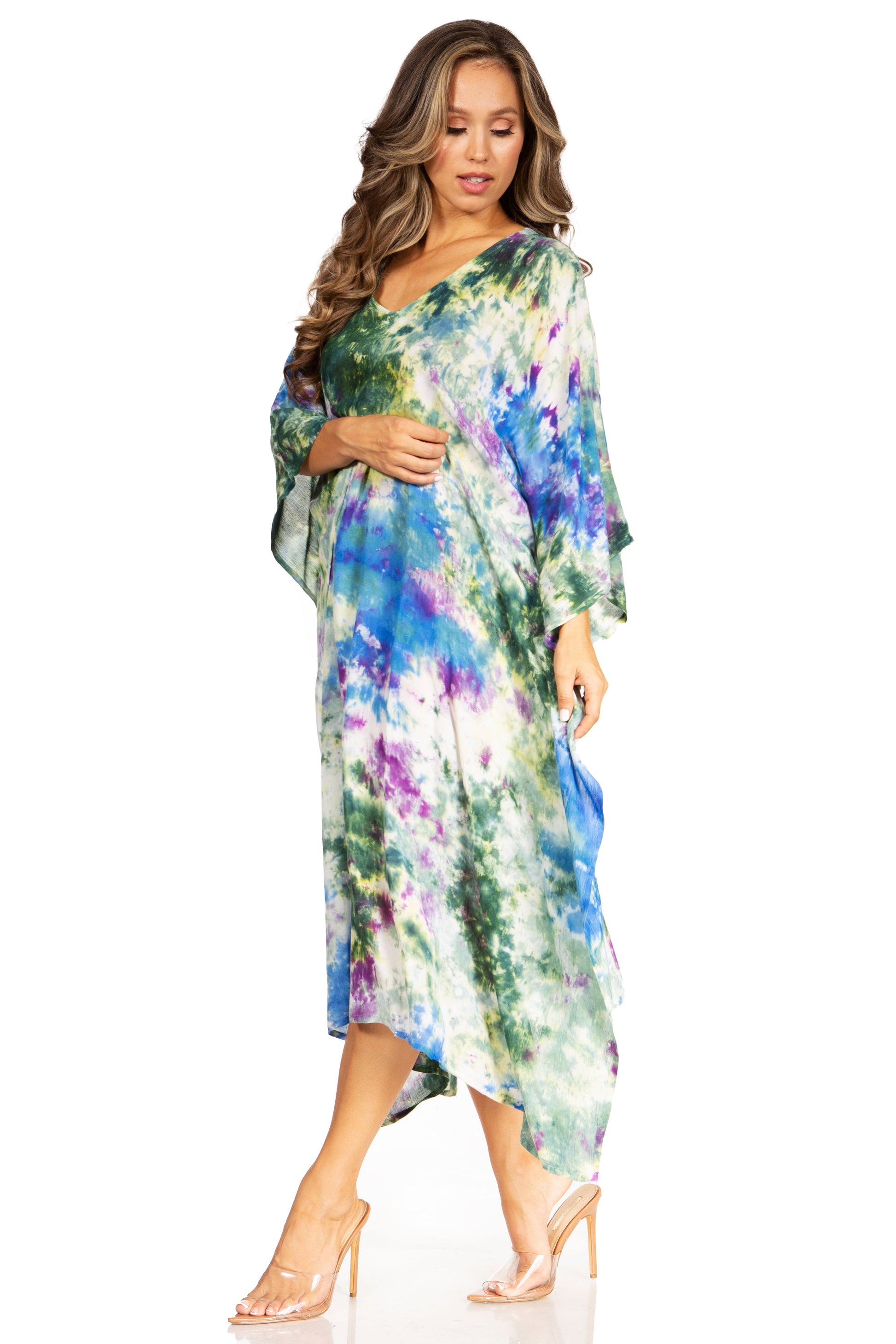 Sakkas Clementine Second Women's Tie Dye Caftan Dress/Cover Up Beach Kaftan Boho - Concordia Style Boutique