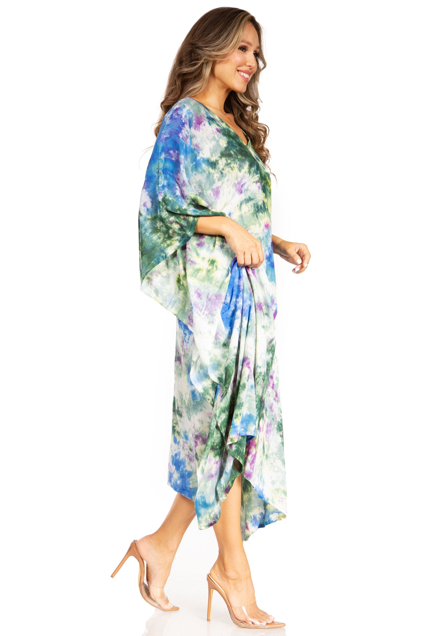Sakkas Clementine Second Women's Tie Dye Caftan Dress/Cover Up Beach Kaftan Boho - Concordia Style Boutique