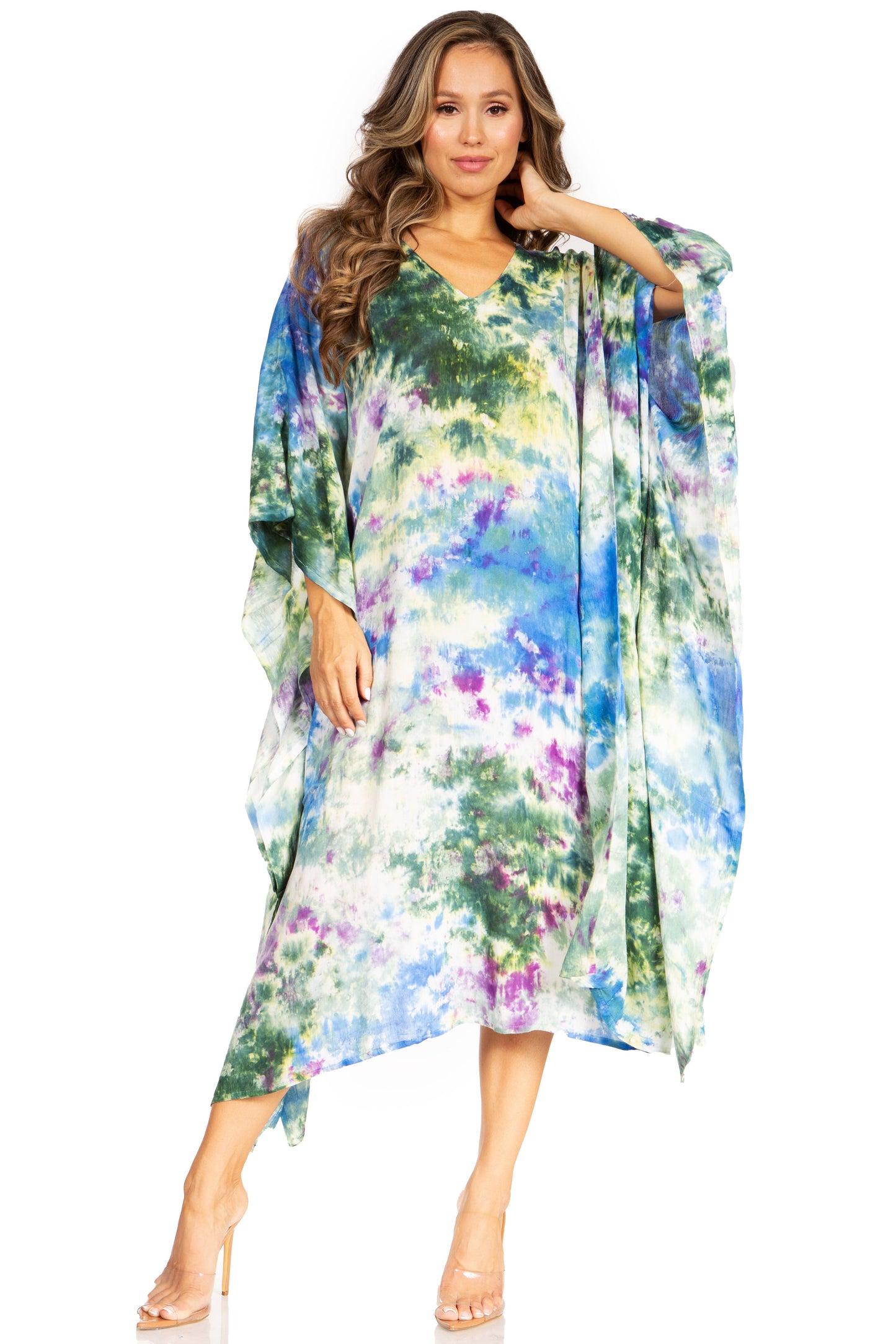 Sakkas Clementine Second Women's Tie Dye Caftan Dress/Cover Up Beach Kaftan Boho - Concordia Style Boutique