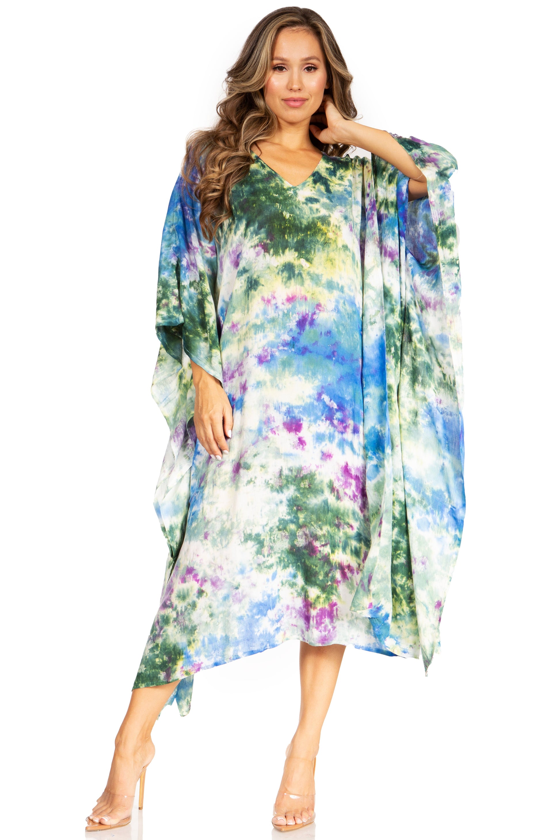 Sakkas Clementine Second Women's Tie Dye Caftan Dress/Cover Up Beach Kaftan Boho - Concordia Style Boutique