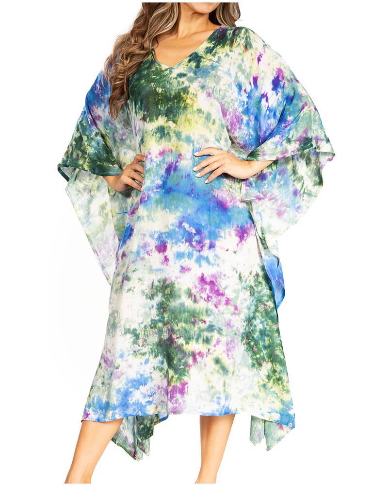 Sakkas Clementine Second Women's Tie Dye Caftan Dress/Cover Up Beach Kaftan Boho - Concordia Style Boutique